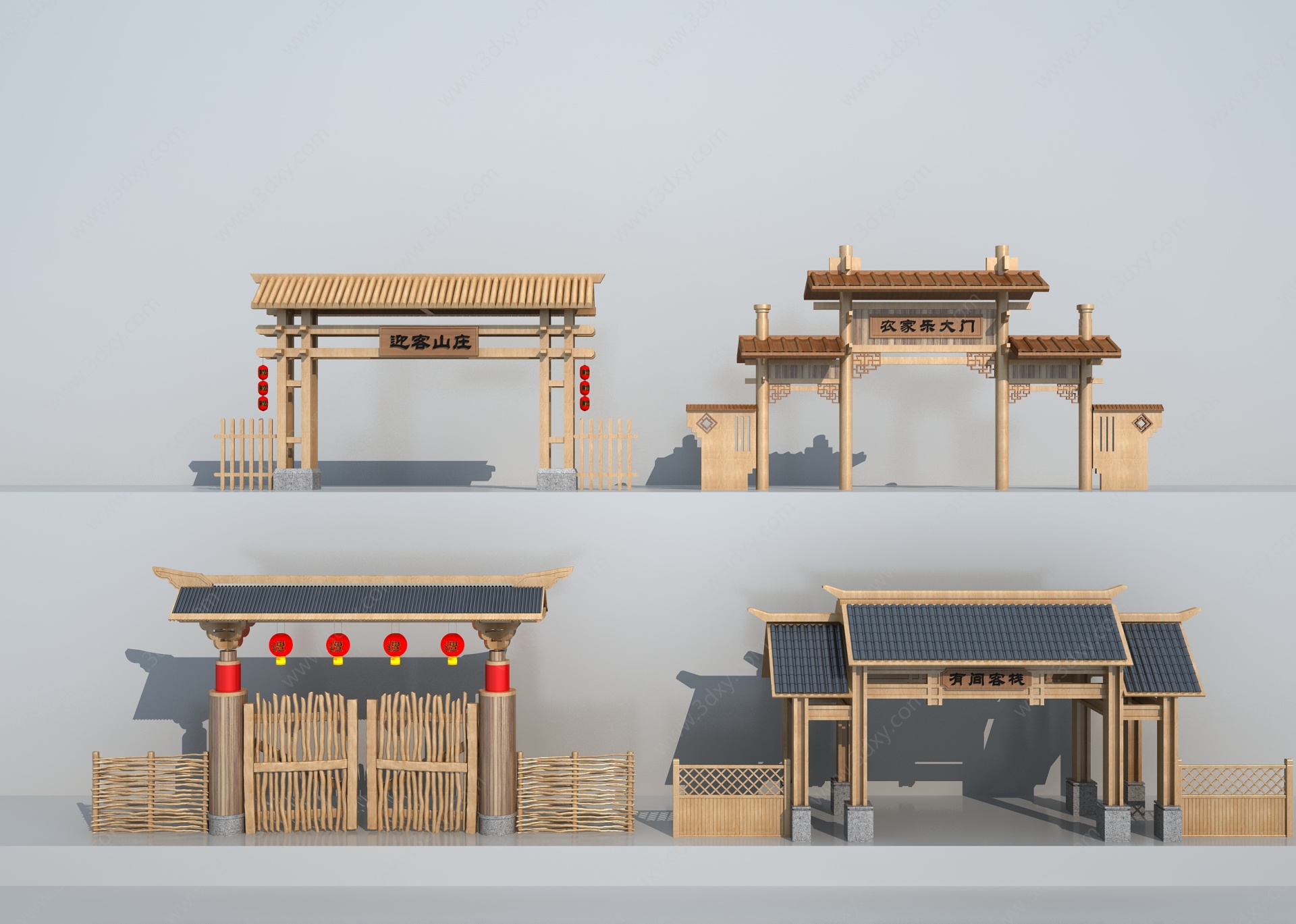 中式农家乐牌坊3D模型