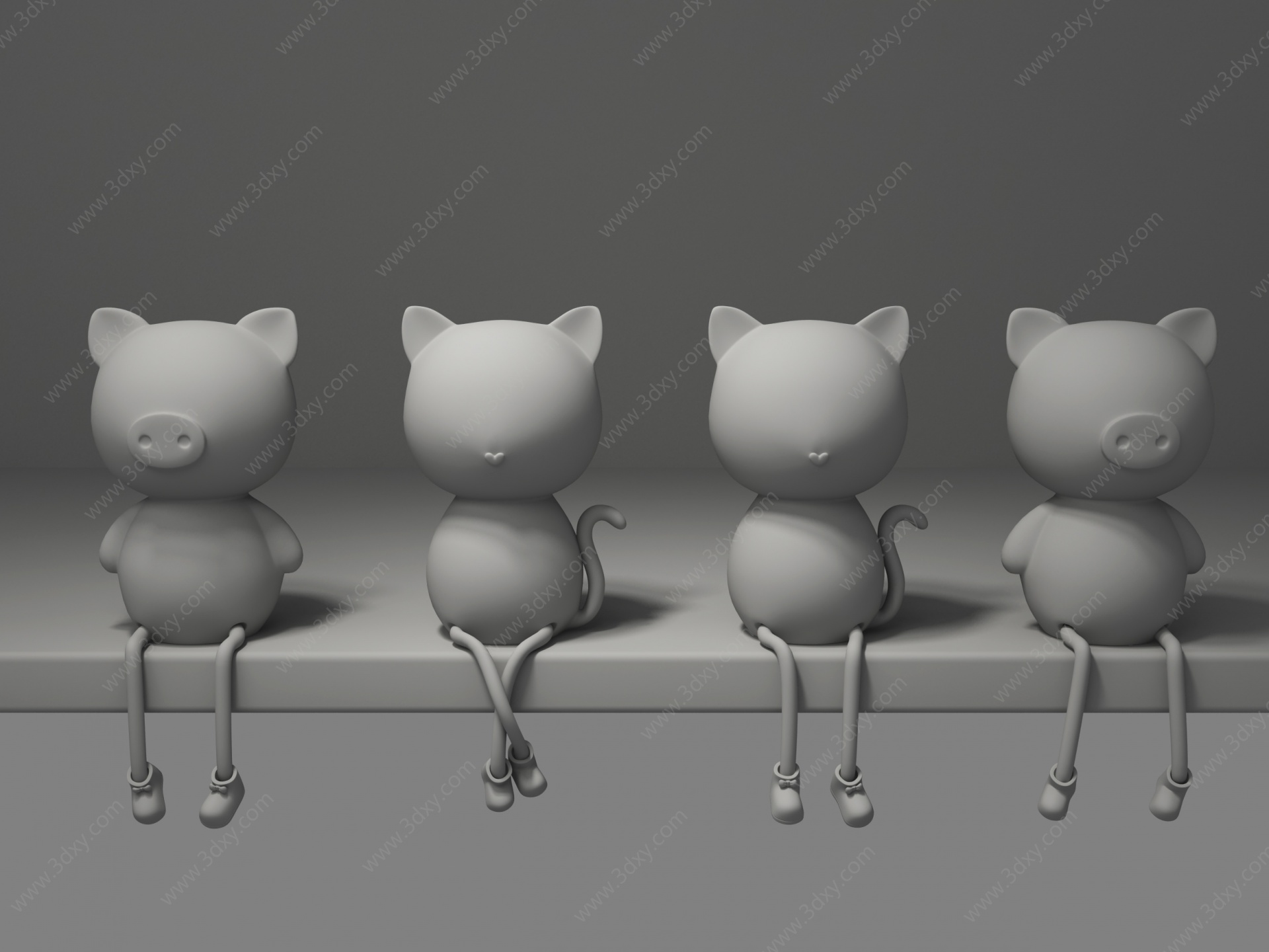 北欧摆件小猪小猫3D模型