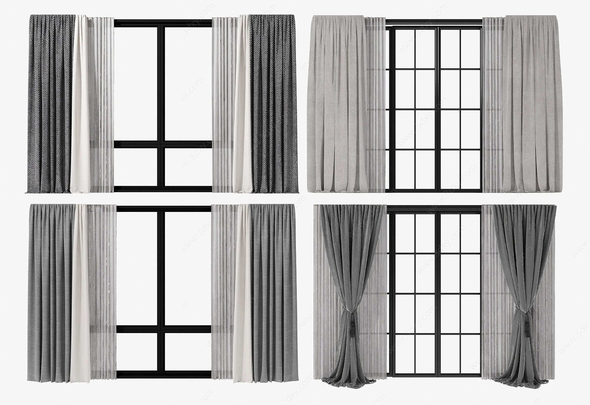 现代窗帘门窗组合3D模型