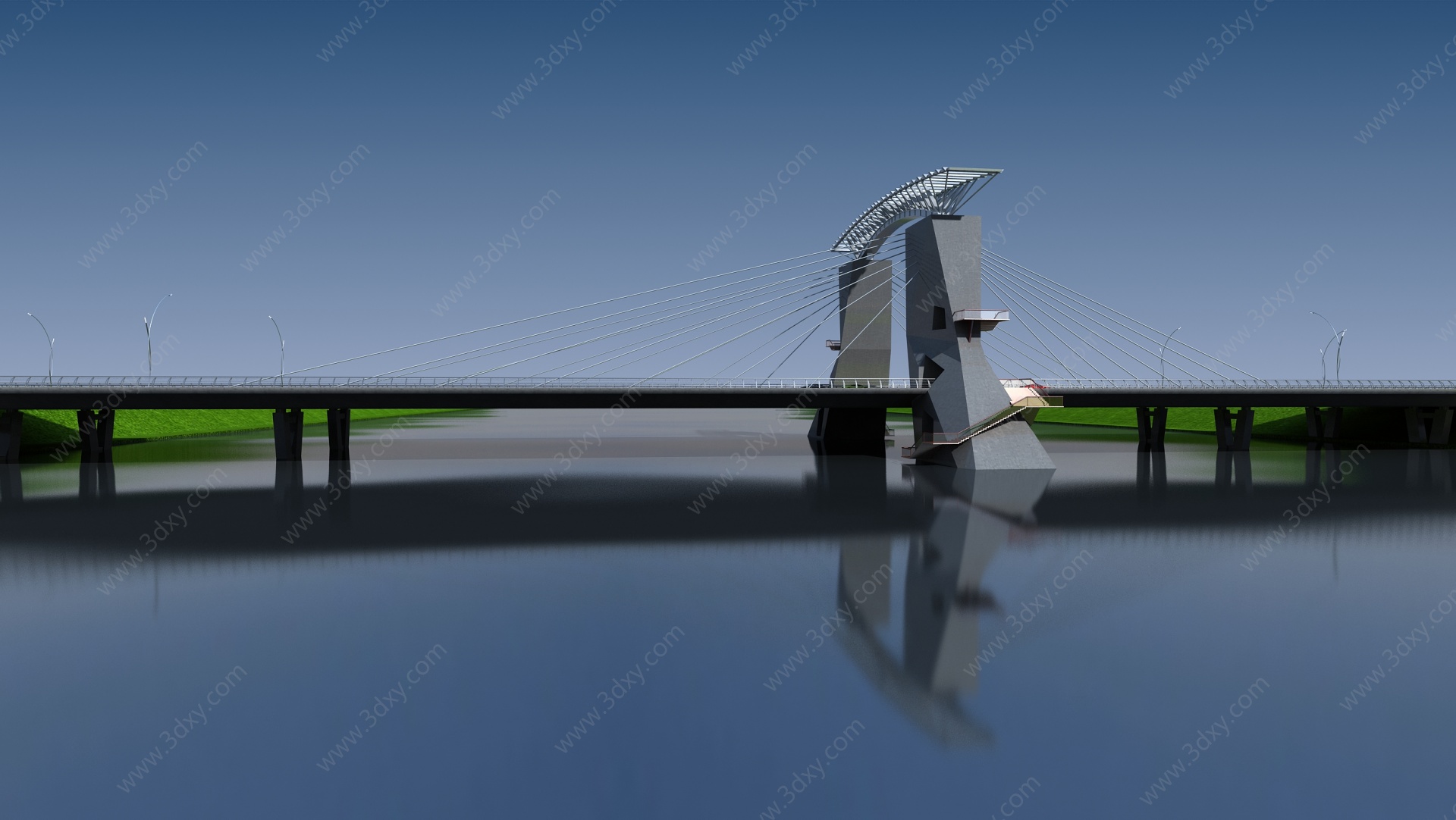 现代金属水泥桥梁3D模型