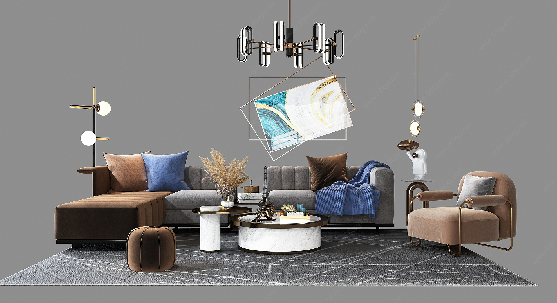 现代沙发茶几组合沙发3D模型