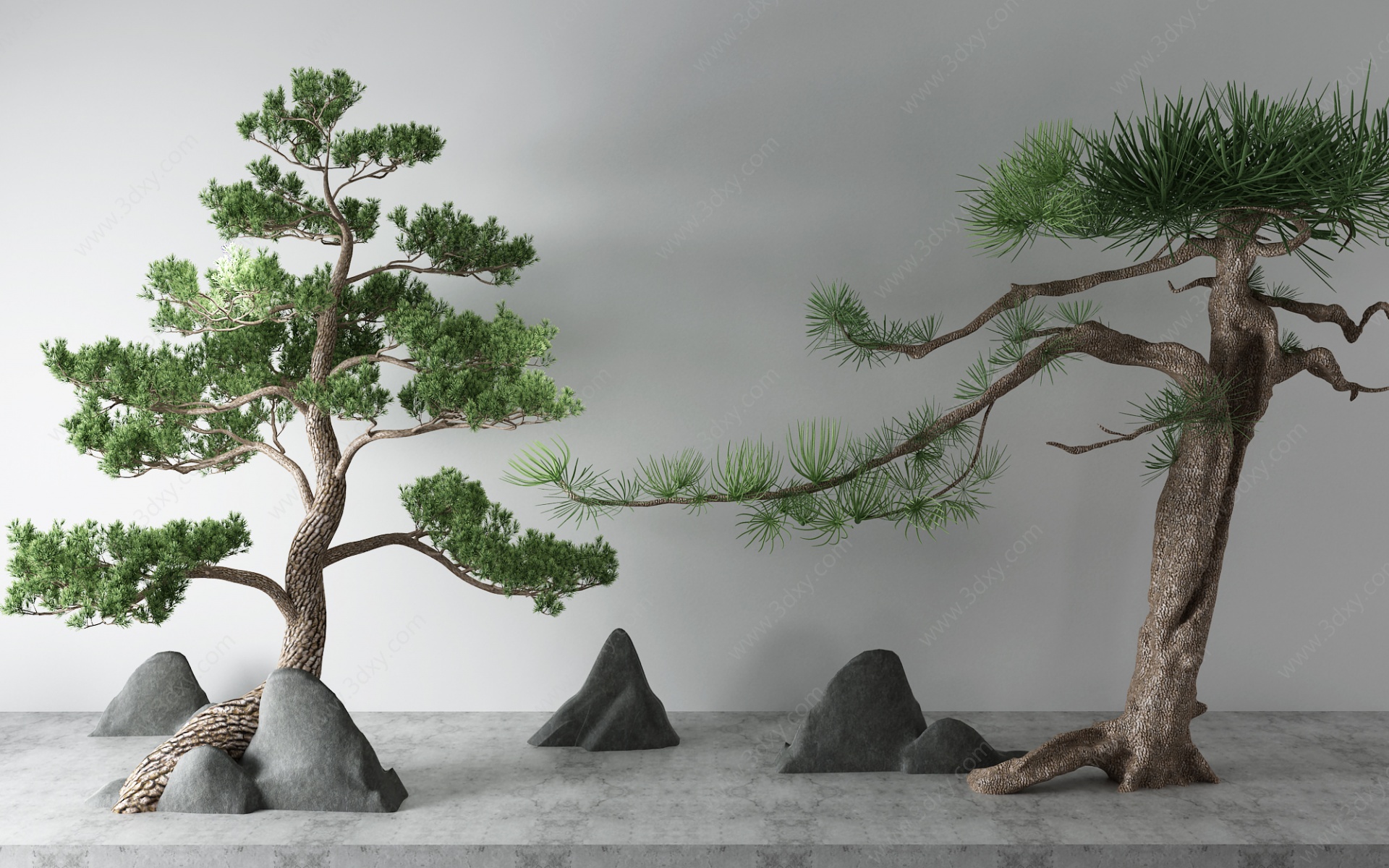 新中式松树假山3D模型