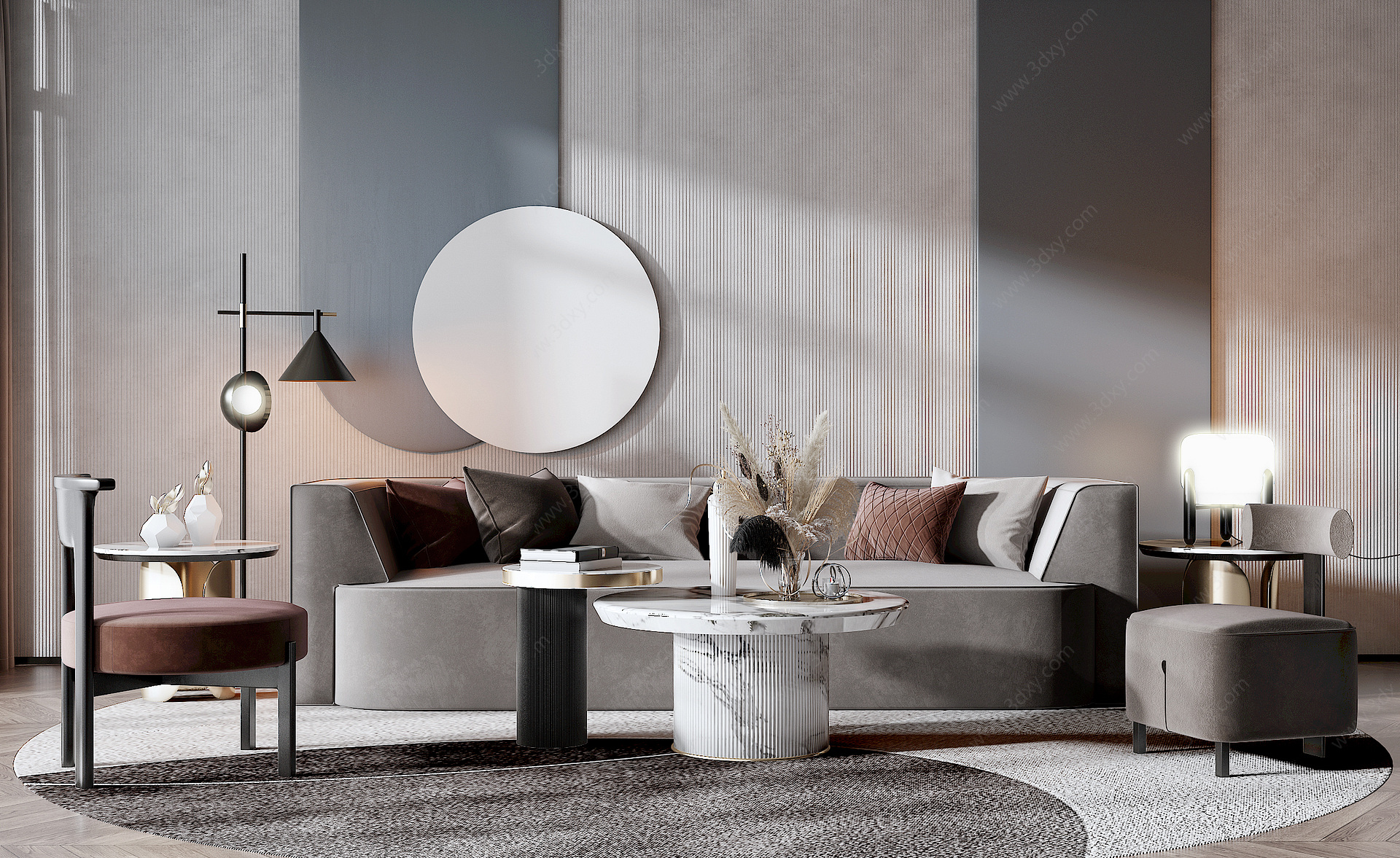 现代风格沙发茶几组合沙发3D模型