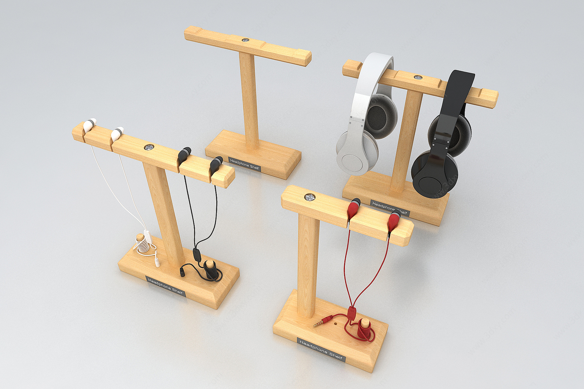 摆件组合实木耳机架3D模型