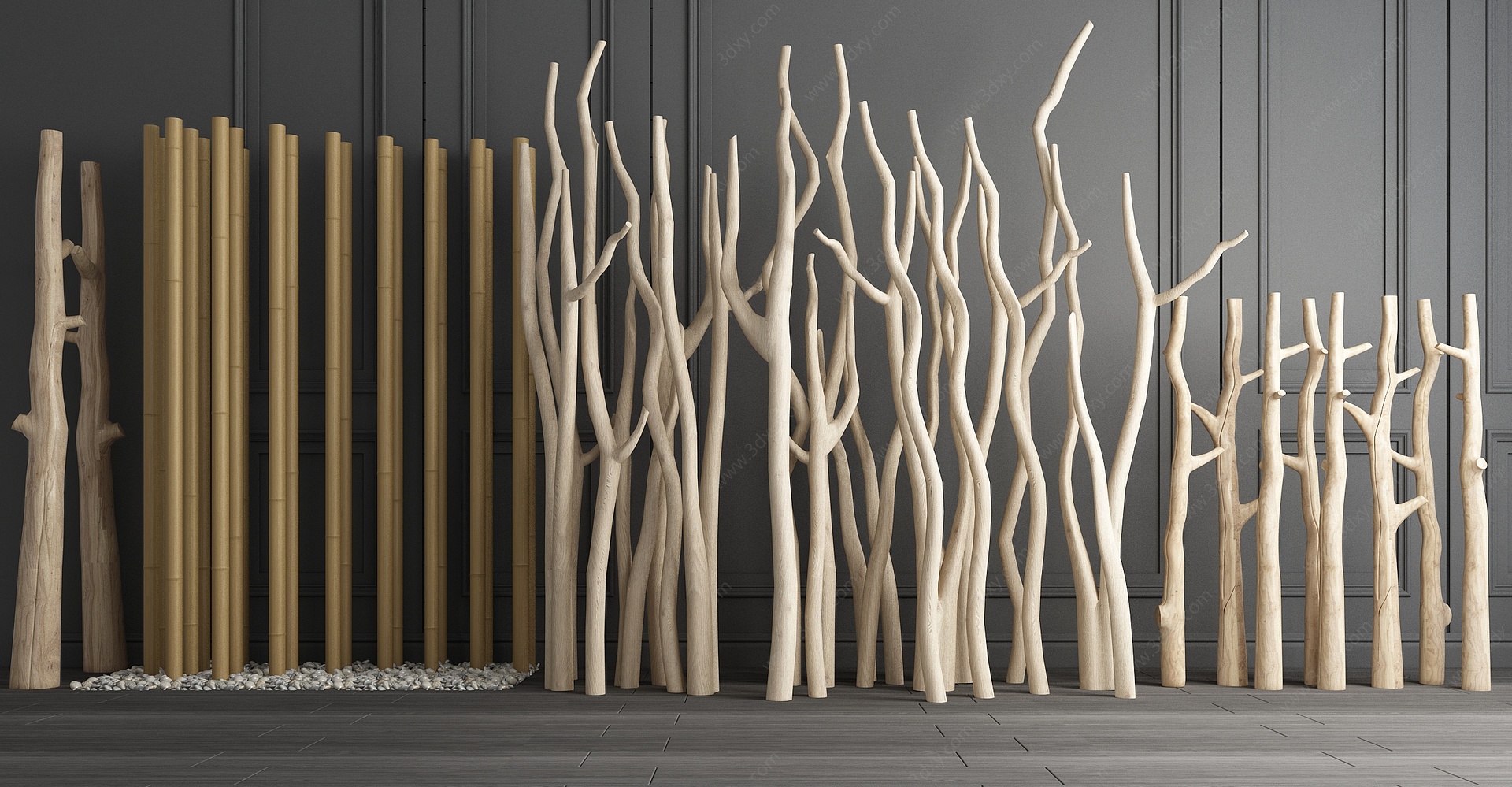 现代干枝树枝枯枝摆件组合3D模型