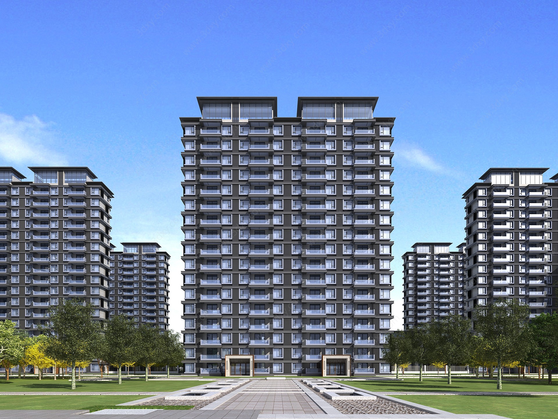 现代新中式高层住宅单体3D模型