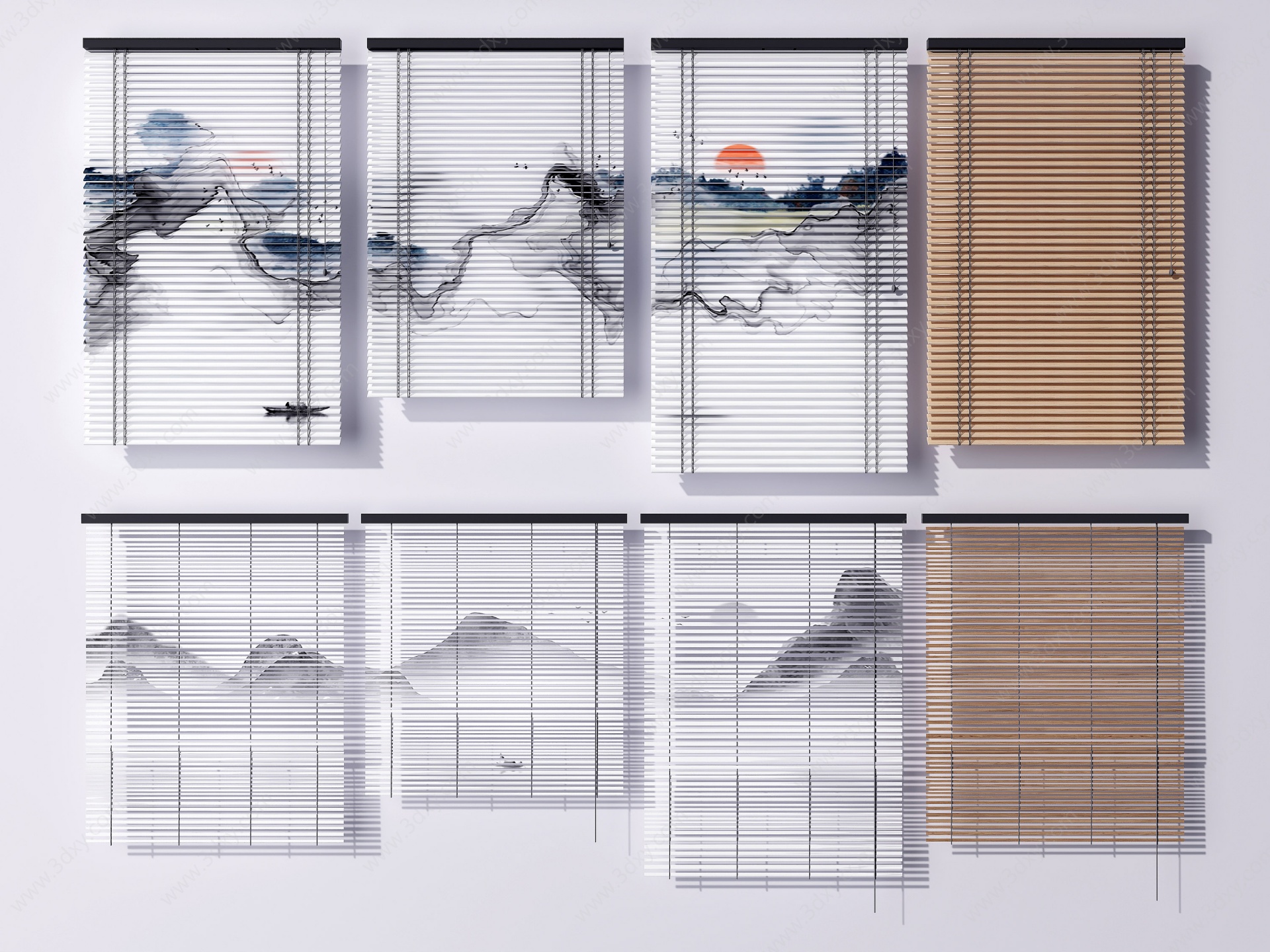 新中式百叶窗窗帘3D模型