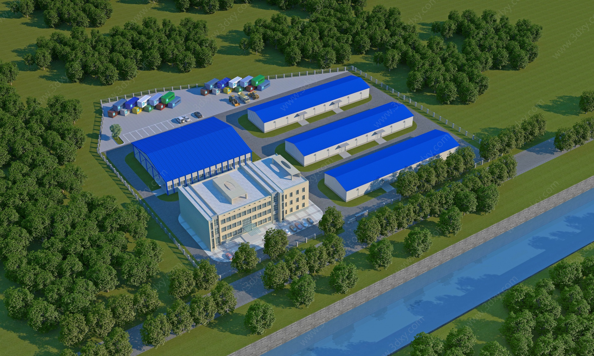 现代厂房工业园仓库3D模型