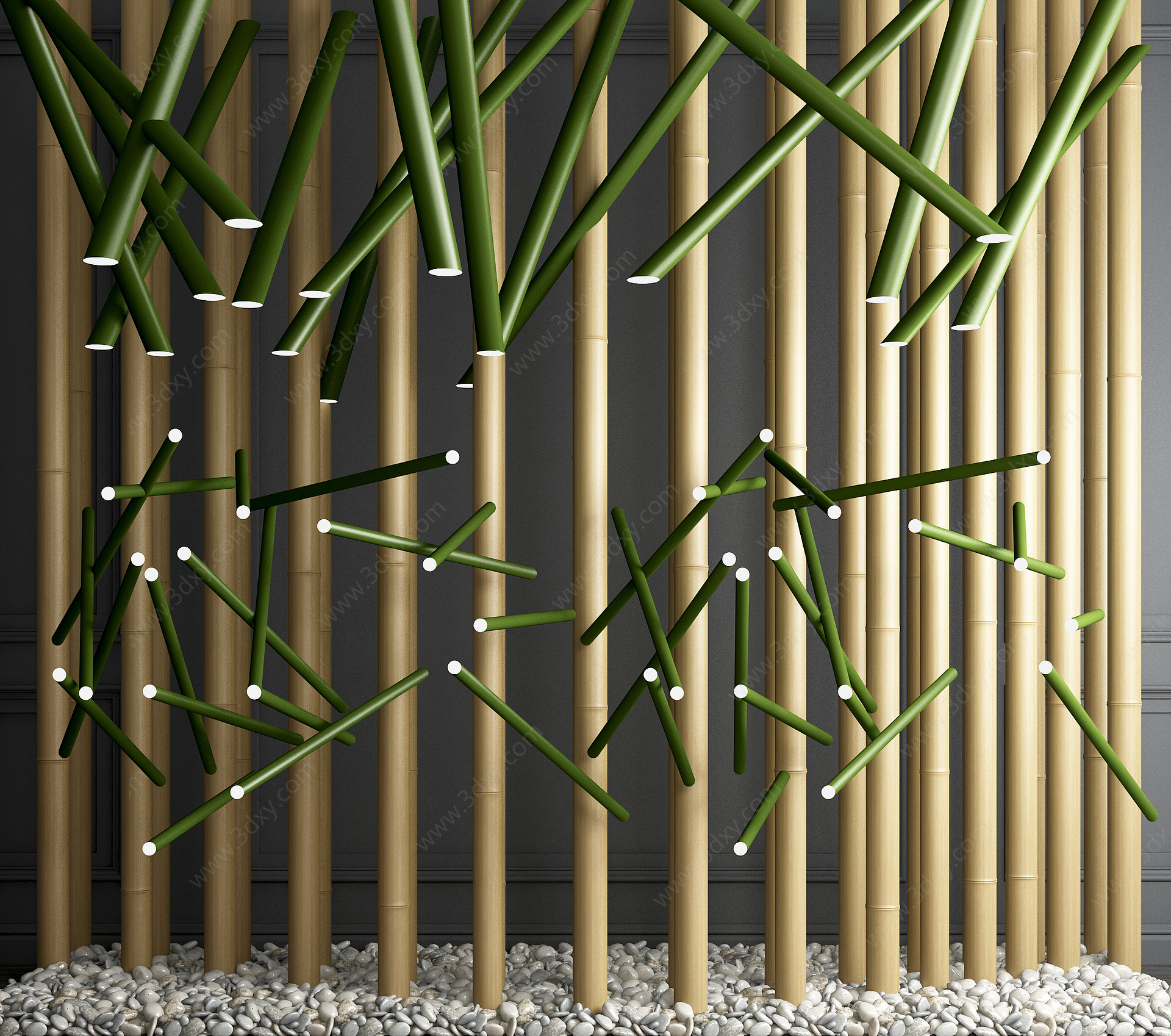 新中式竹子石头石子3D模型