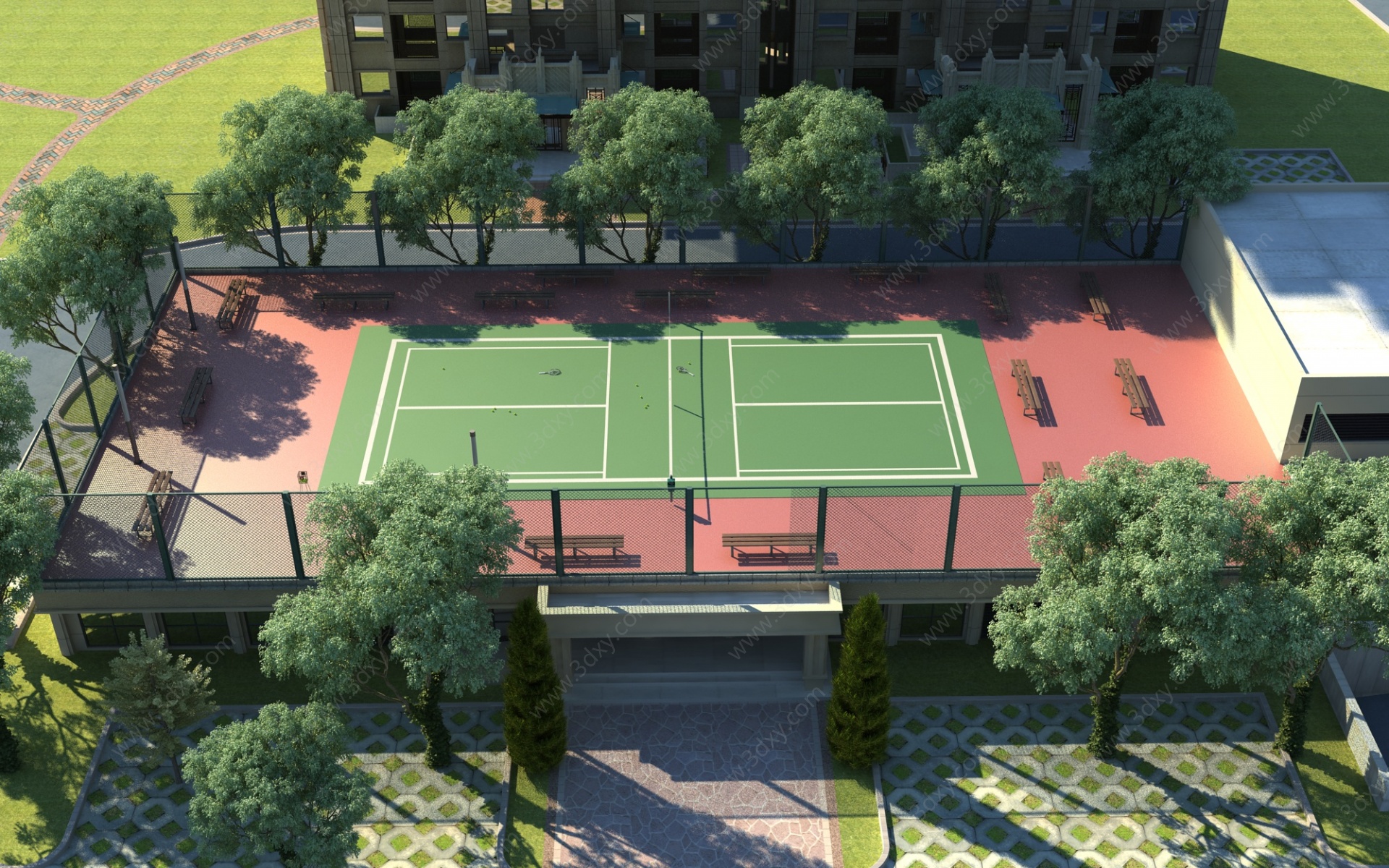 现代网球场羽毛球场3D模型