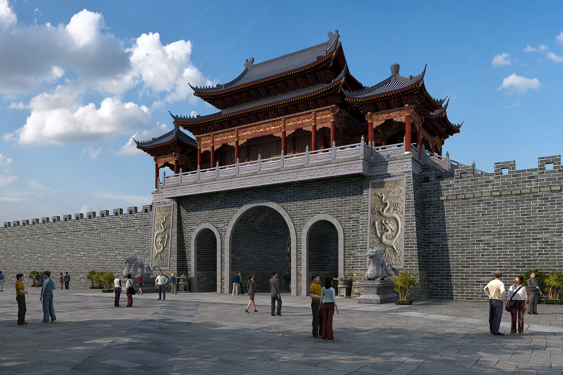 中式古建城门楼城墙城楼3D模型