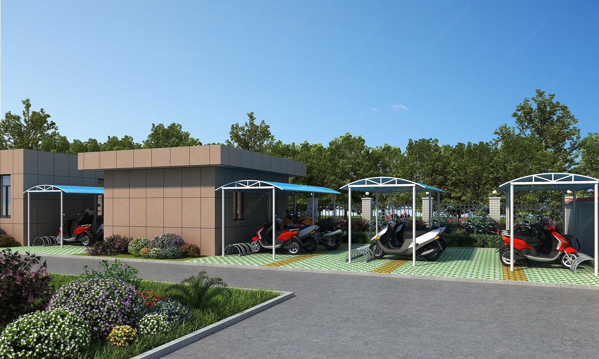 现代室外停车棚3D模型