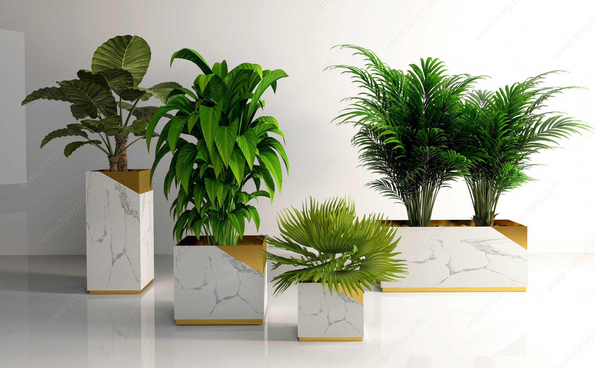 现代盆栽盆景植物组合3D模型
