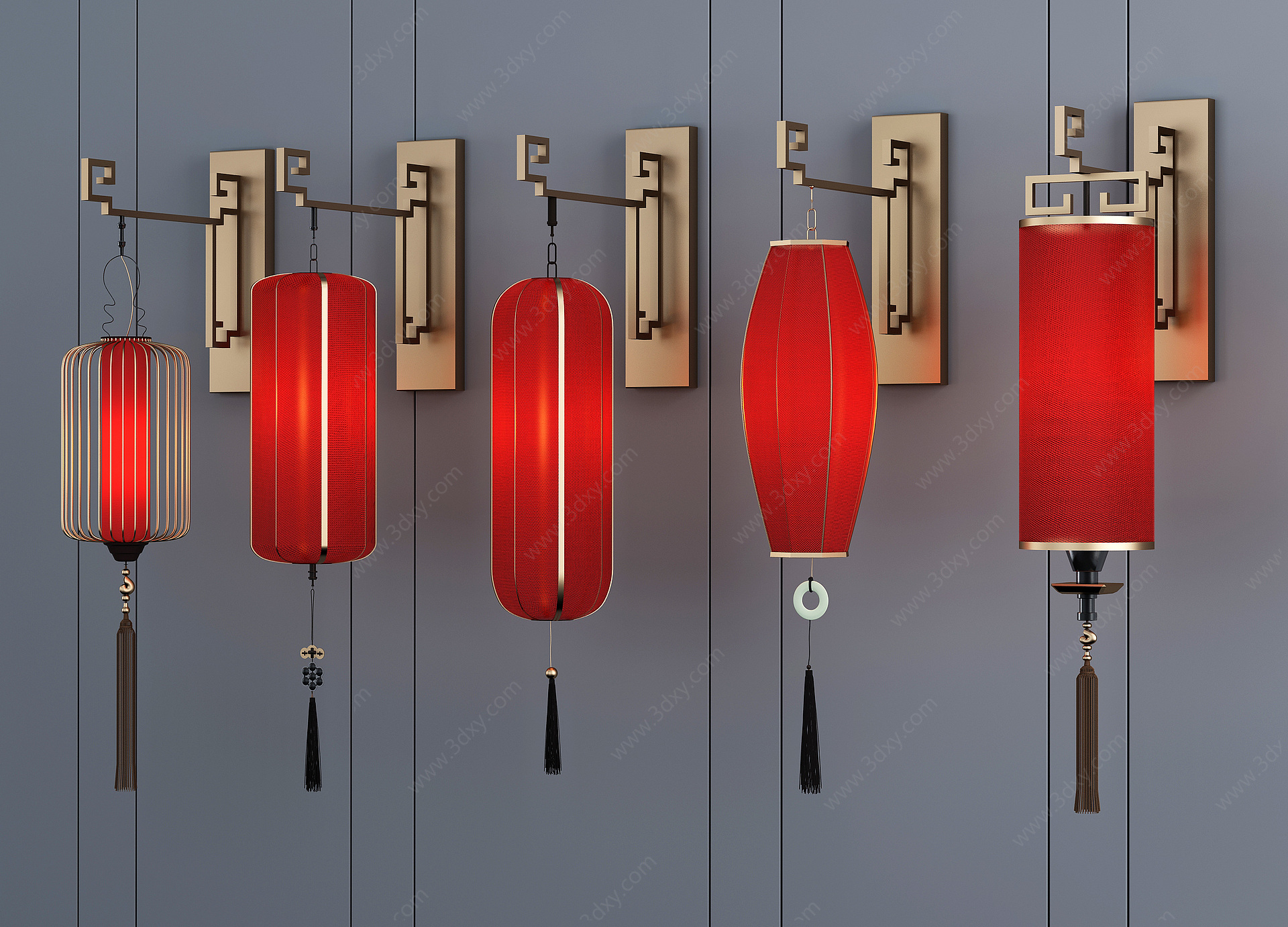 新中式红灯笼壁灯3D模型