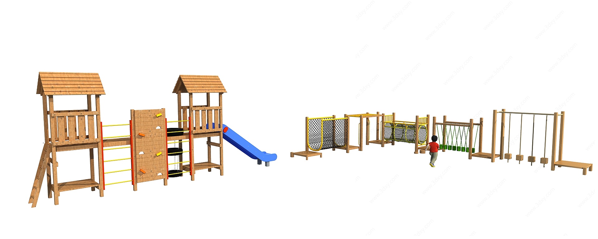 户外木制滑梯儿童游乐设施3D模型