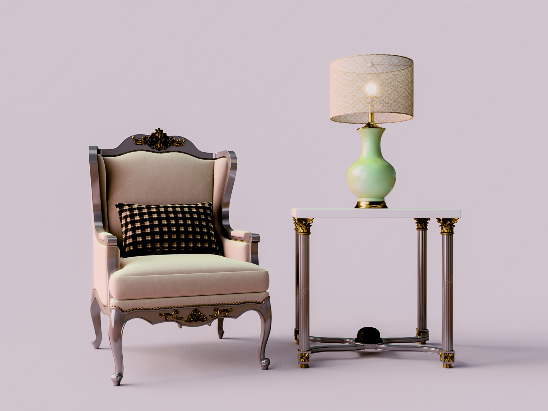 欧式单人沙发茶几组合3D模型