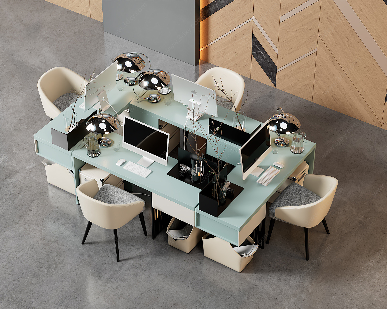 四人办公桌椅组合3D模型