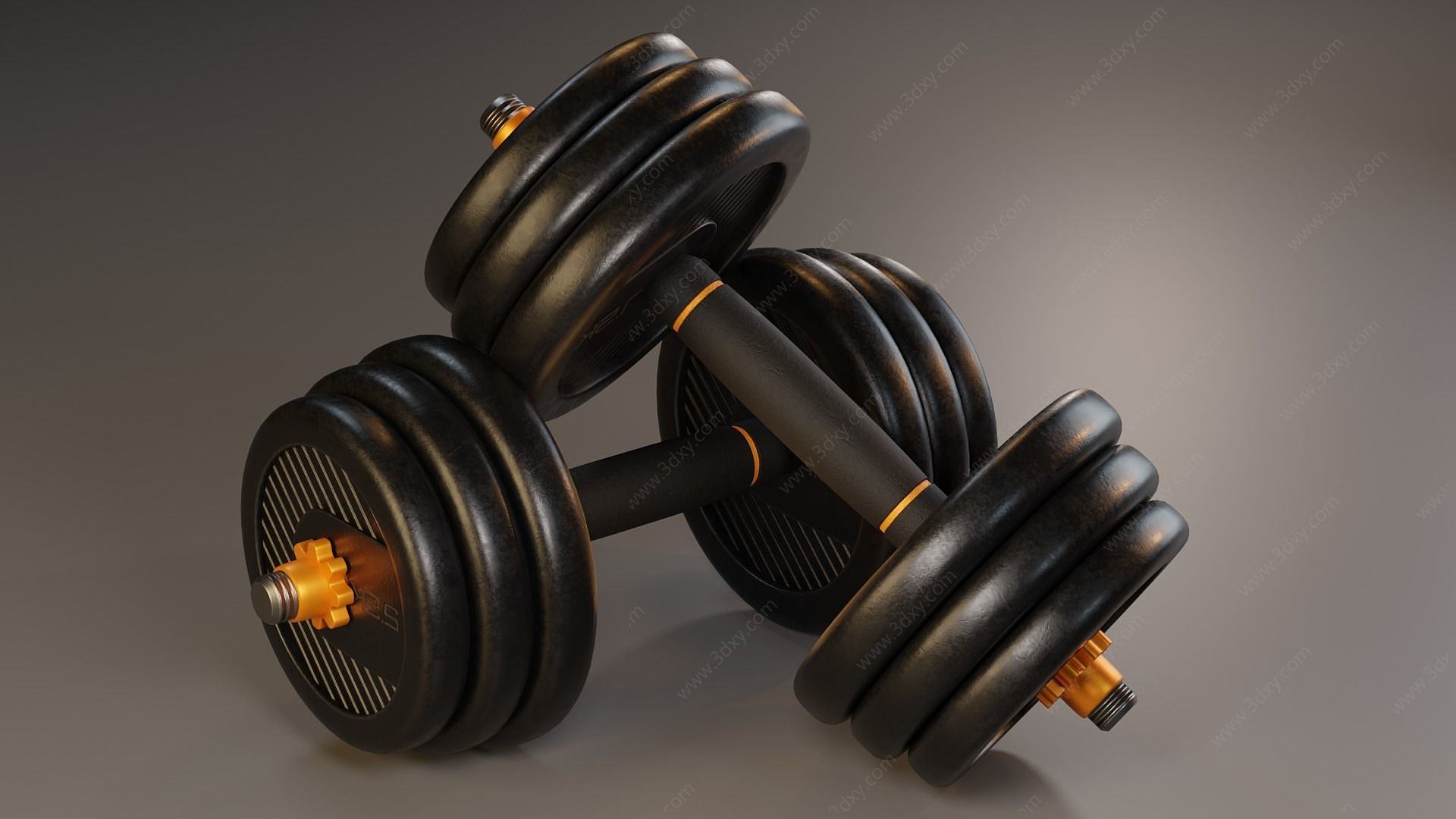 哑铃运动健身器材件夹3D模型