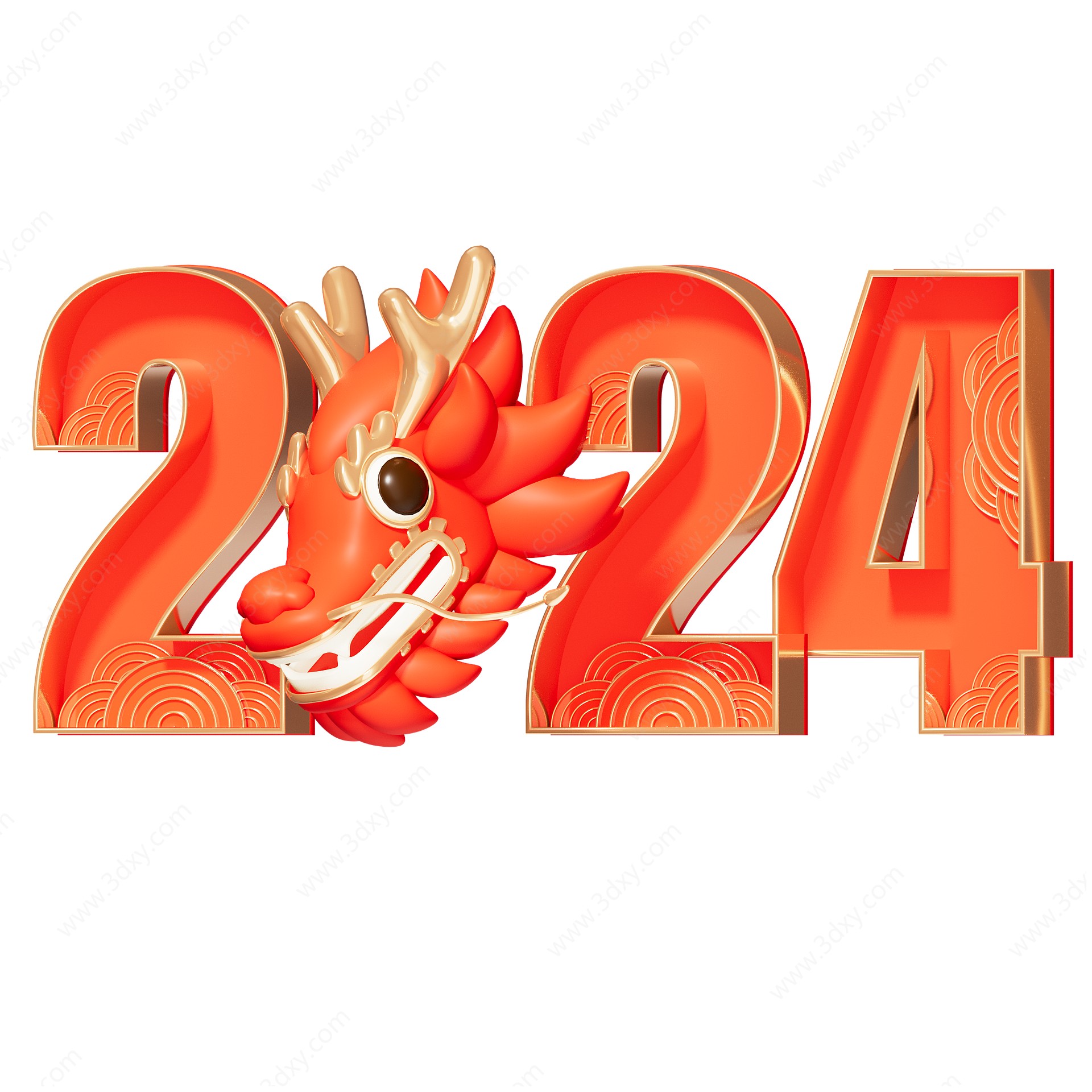 2024龍年紅色藝術字3D模型