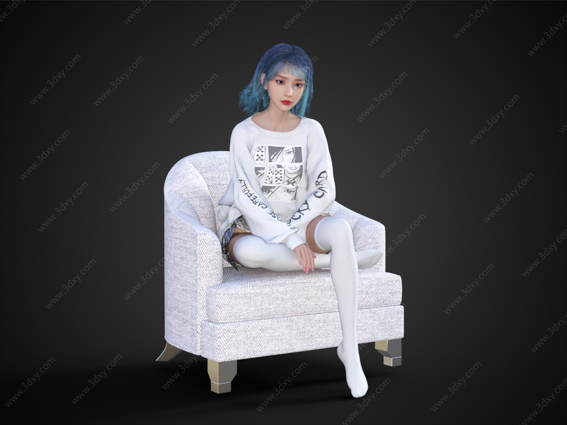 坐姿少女美女可爱女孩3D模型