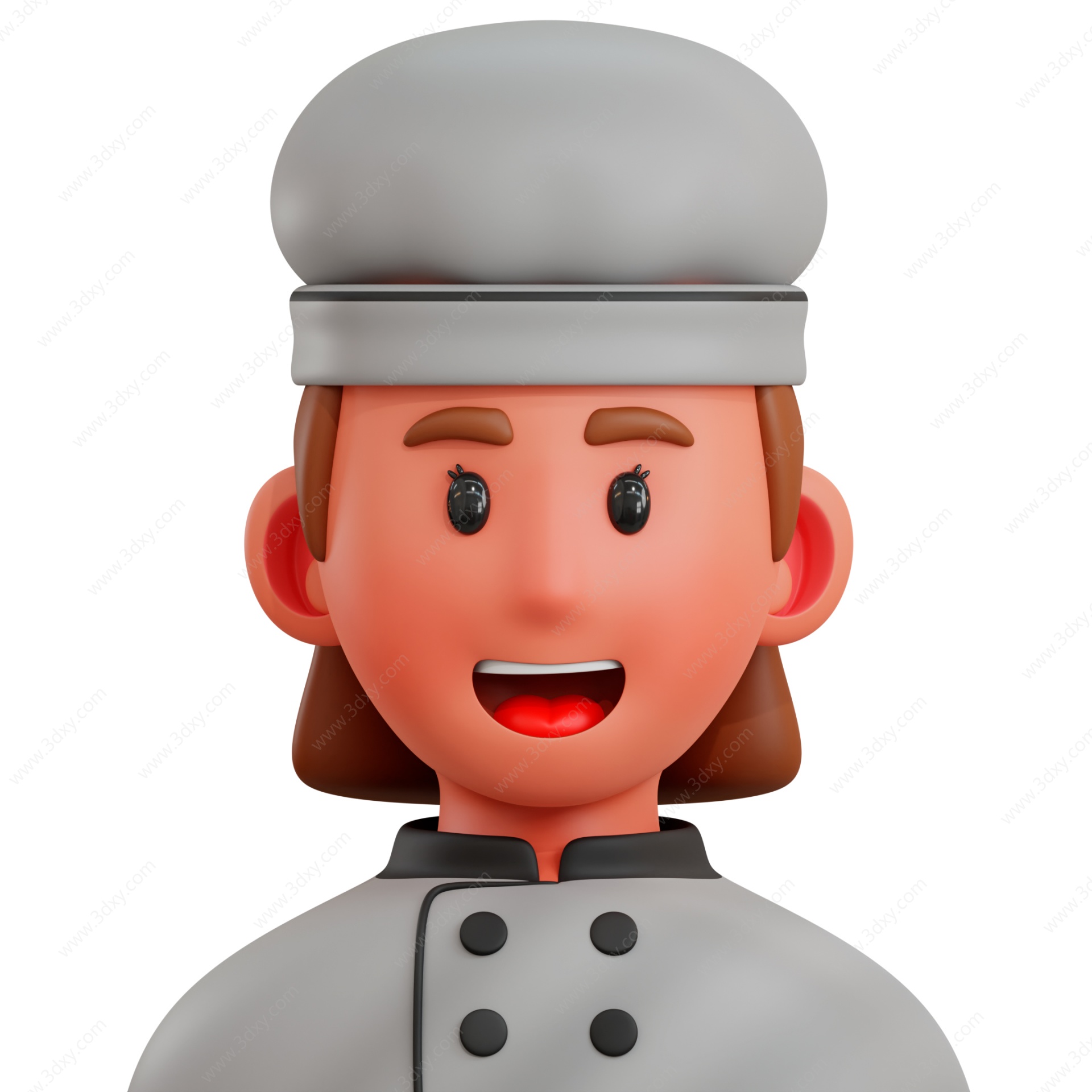 卡通人物头像厨师3D模型