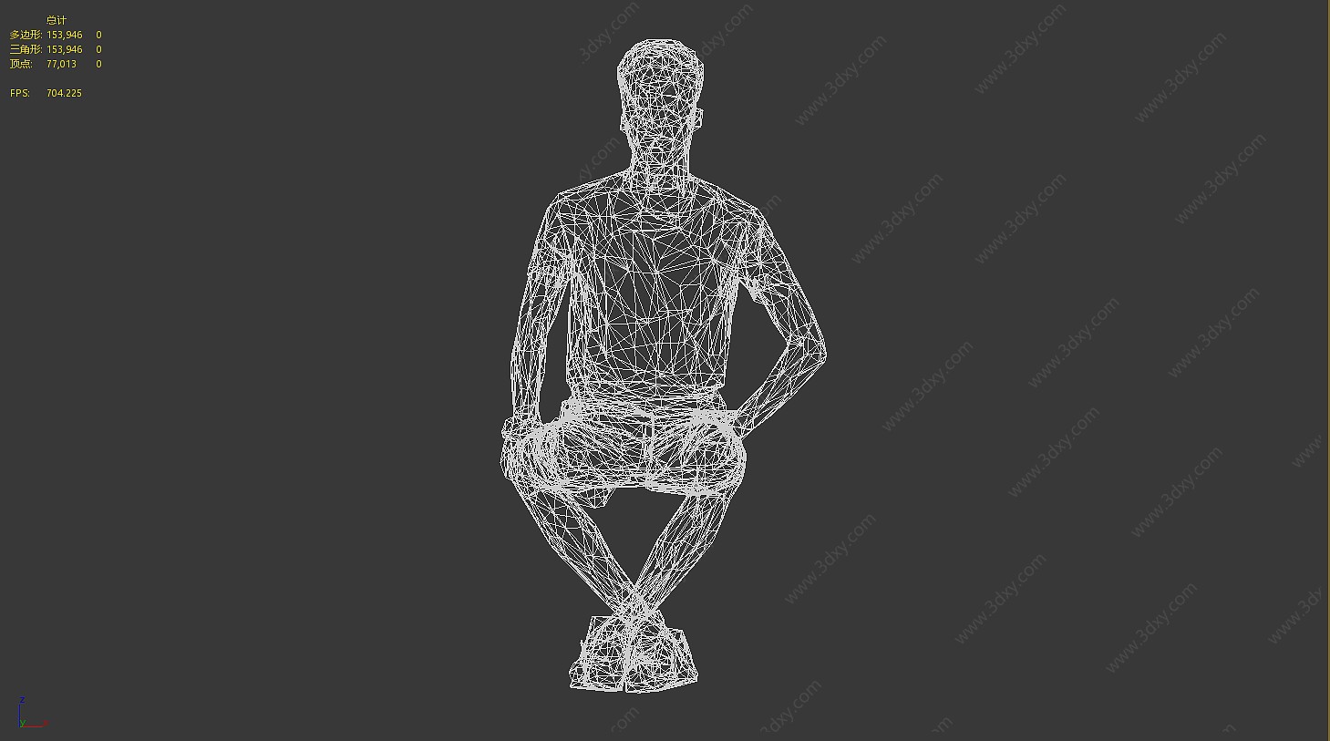 休闲运动服男人坐姿3D模型