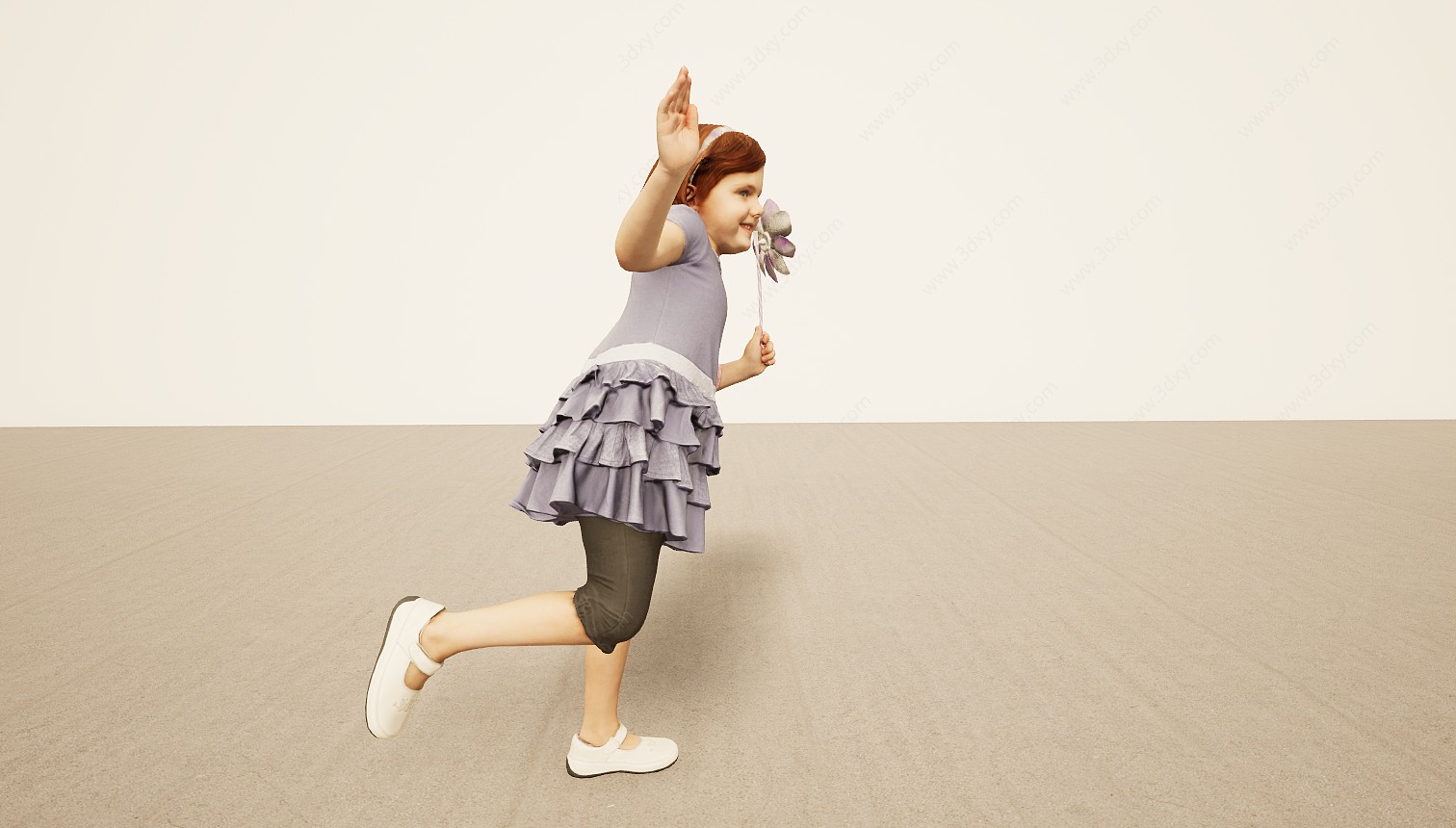玩风车单腿跳小女孩3D模型