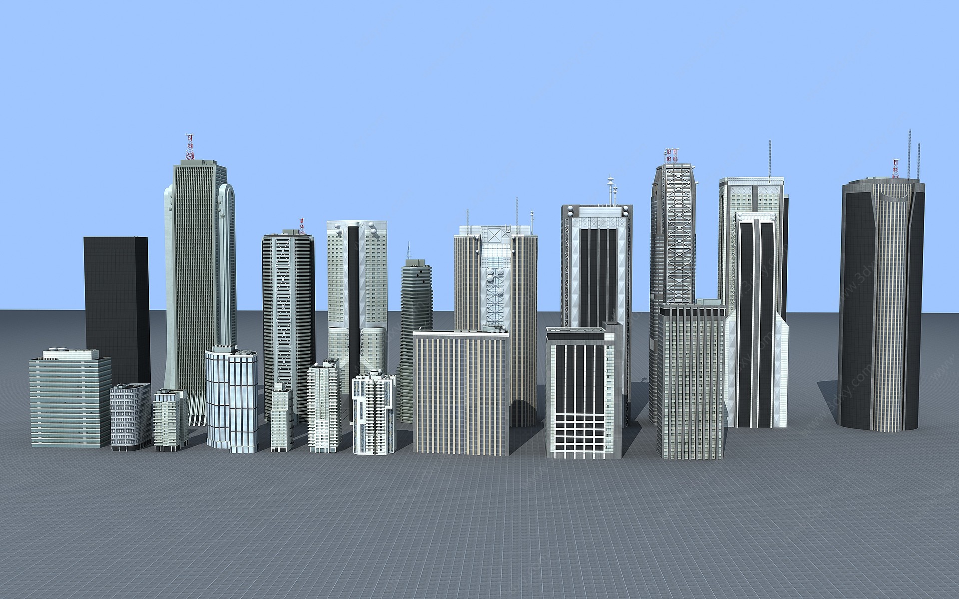 鸟瞰建筑高楼大厦3D模型
