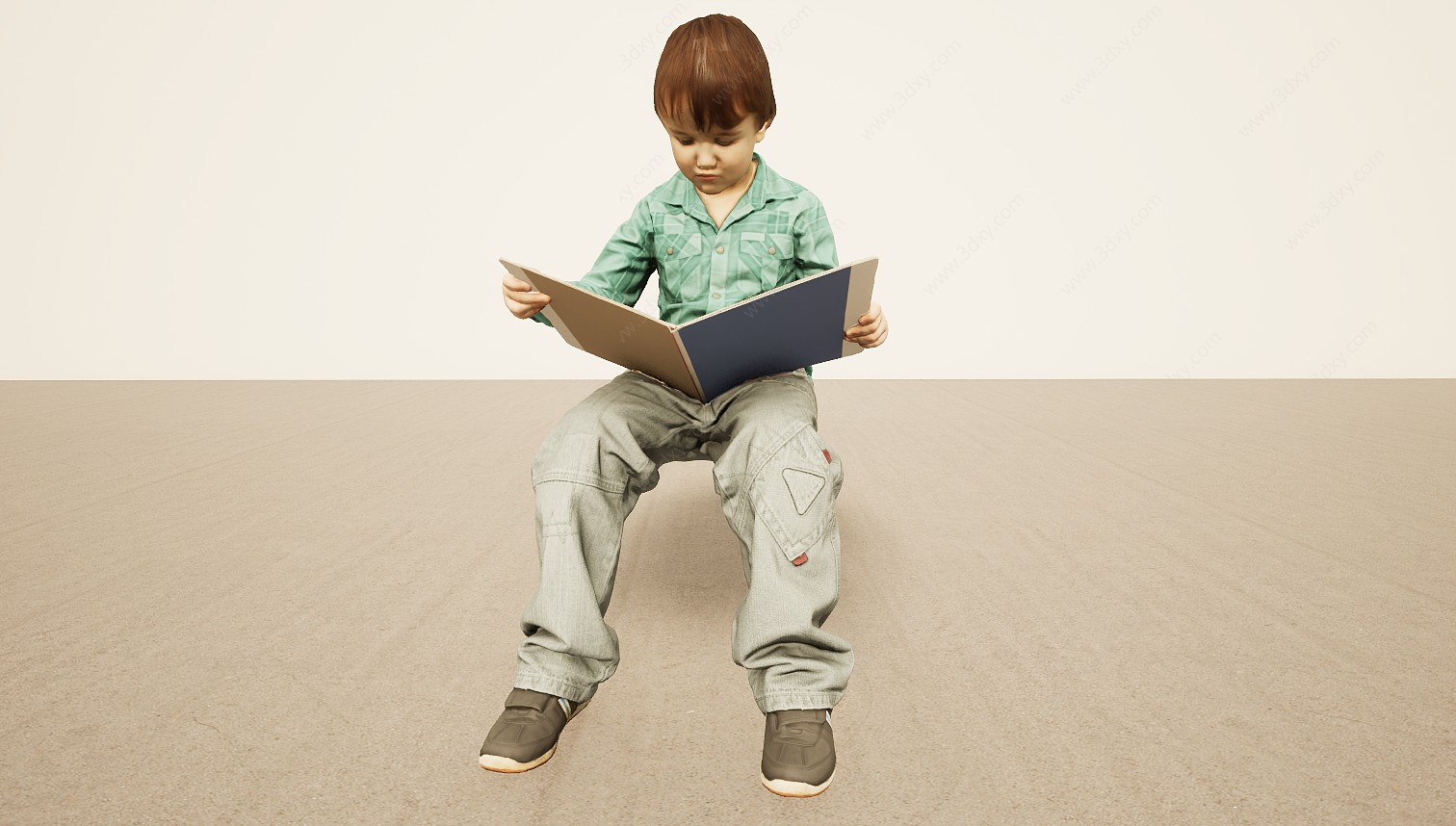 坐姿看书小男孩3D模型