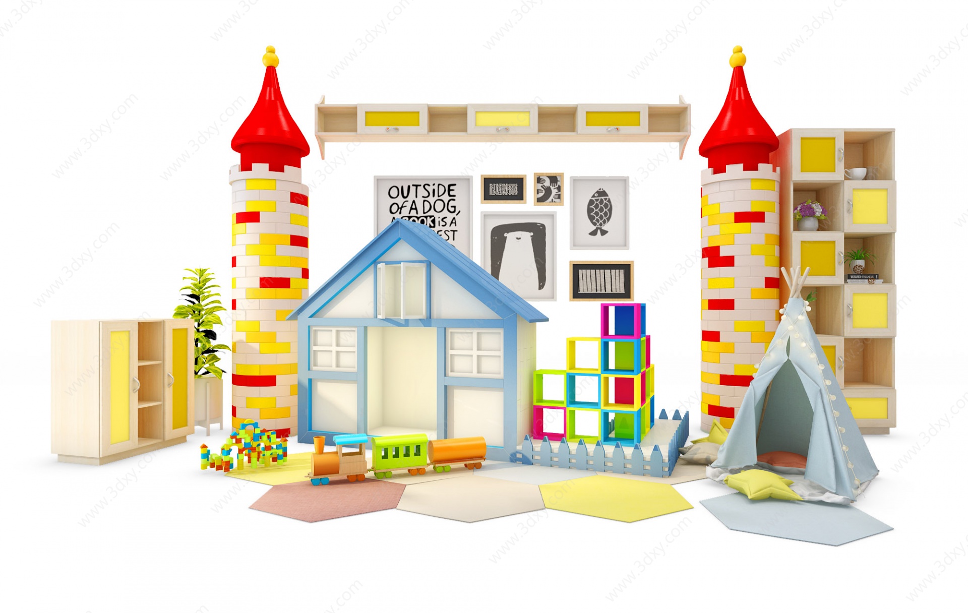 现代儿童卡通城堡玩具3D模型