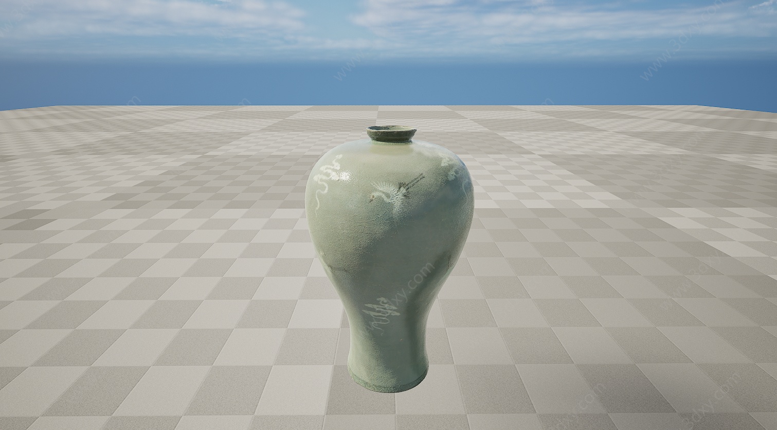 文物瓷器汝窑梅瓶3D模型