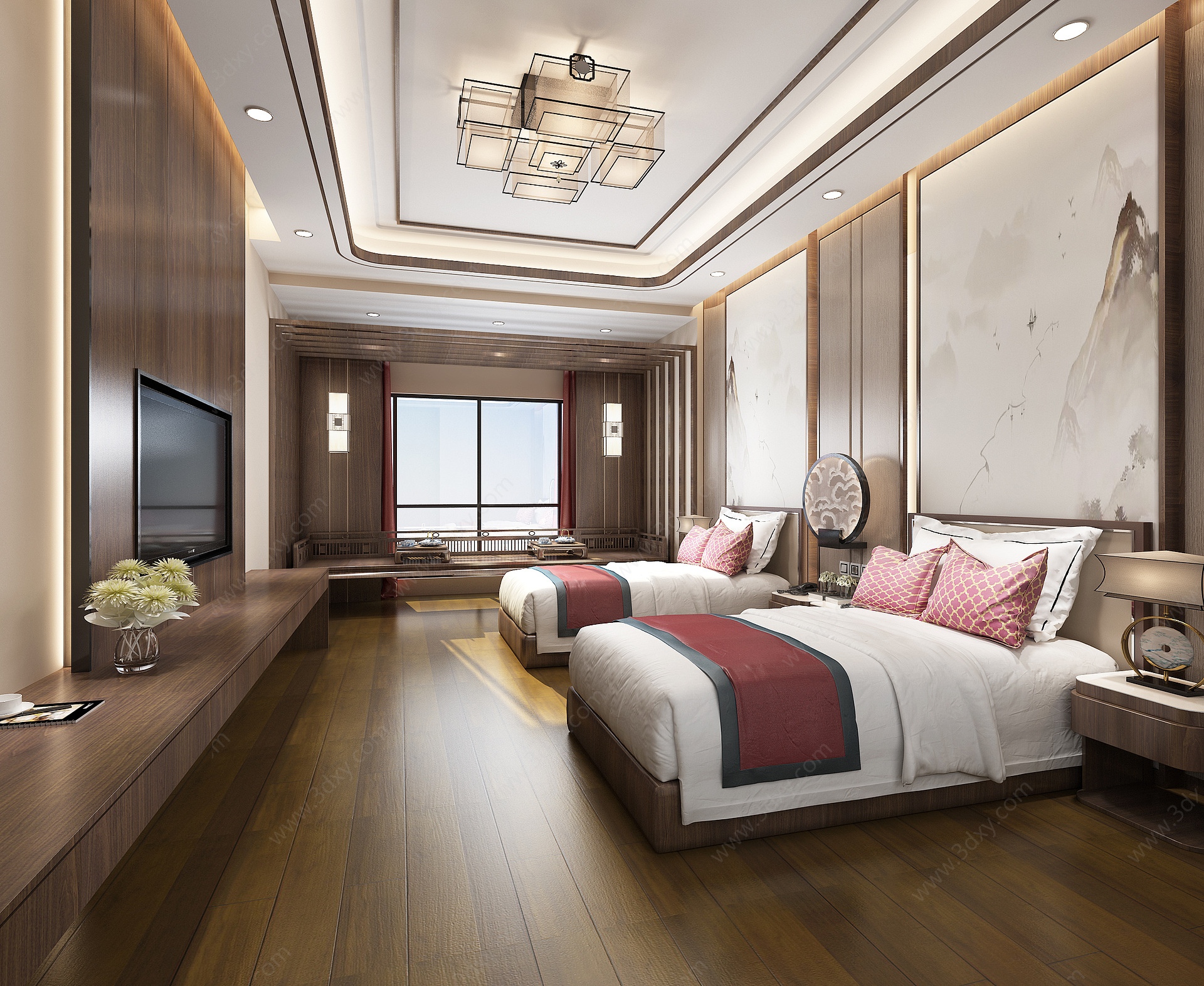新中式酒店标间客房3D模型