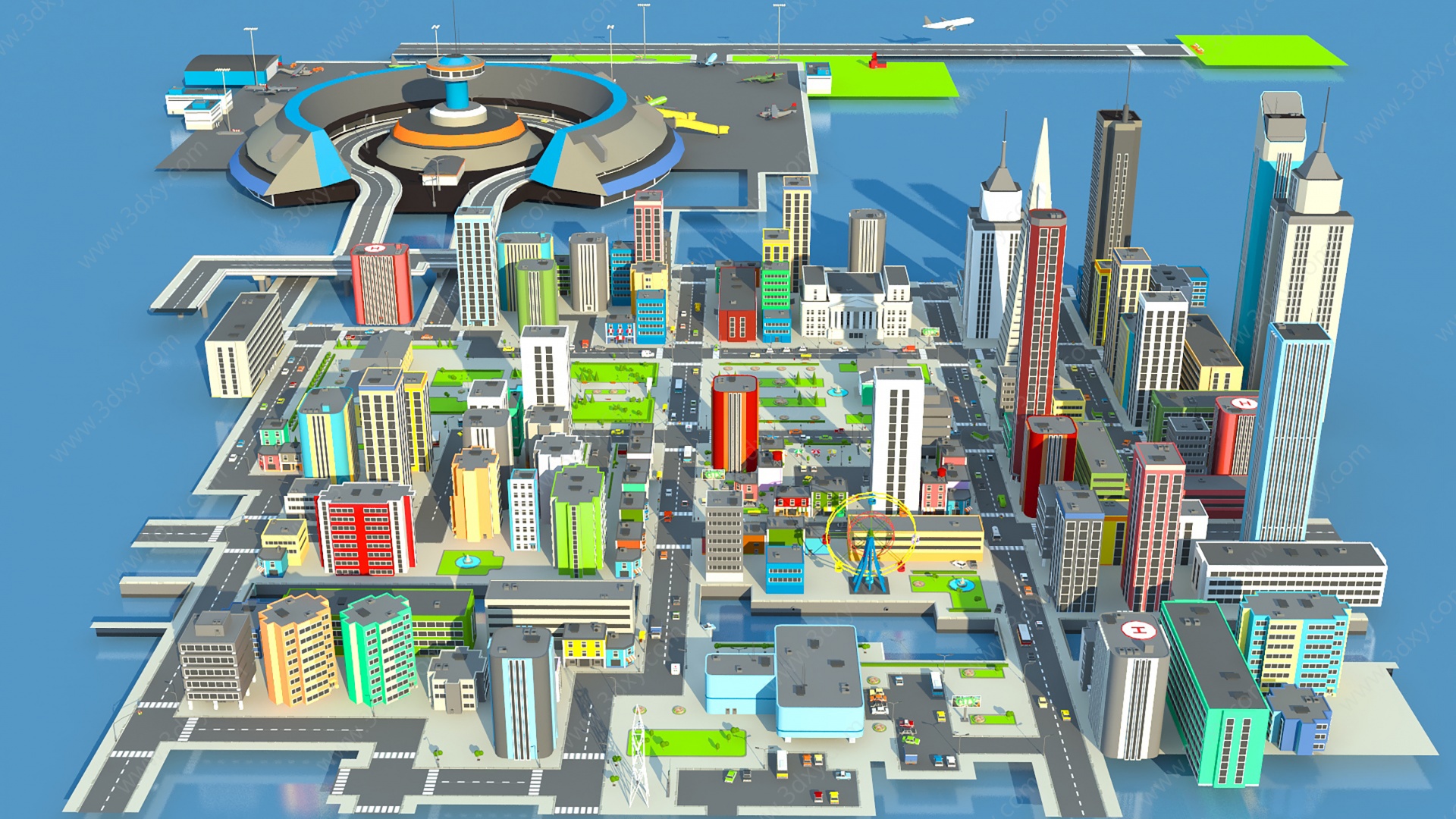 现代卡通城市鸟瞰3D模型