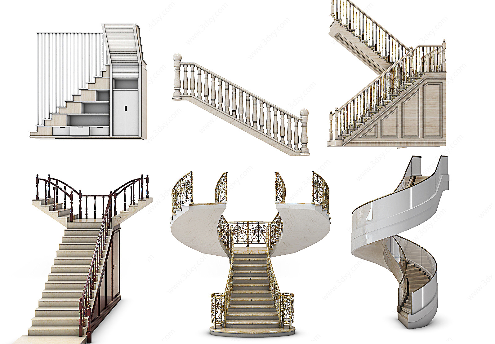 欧式古典楼梯铁艺组合3D模型