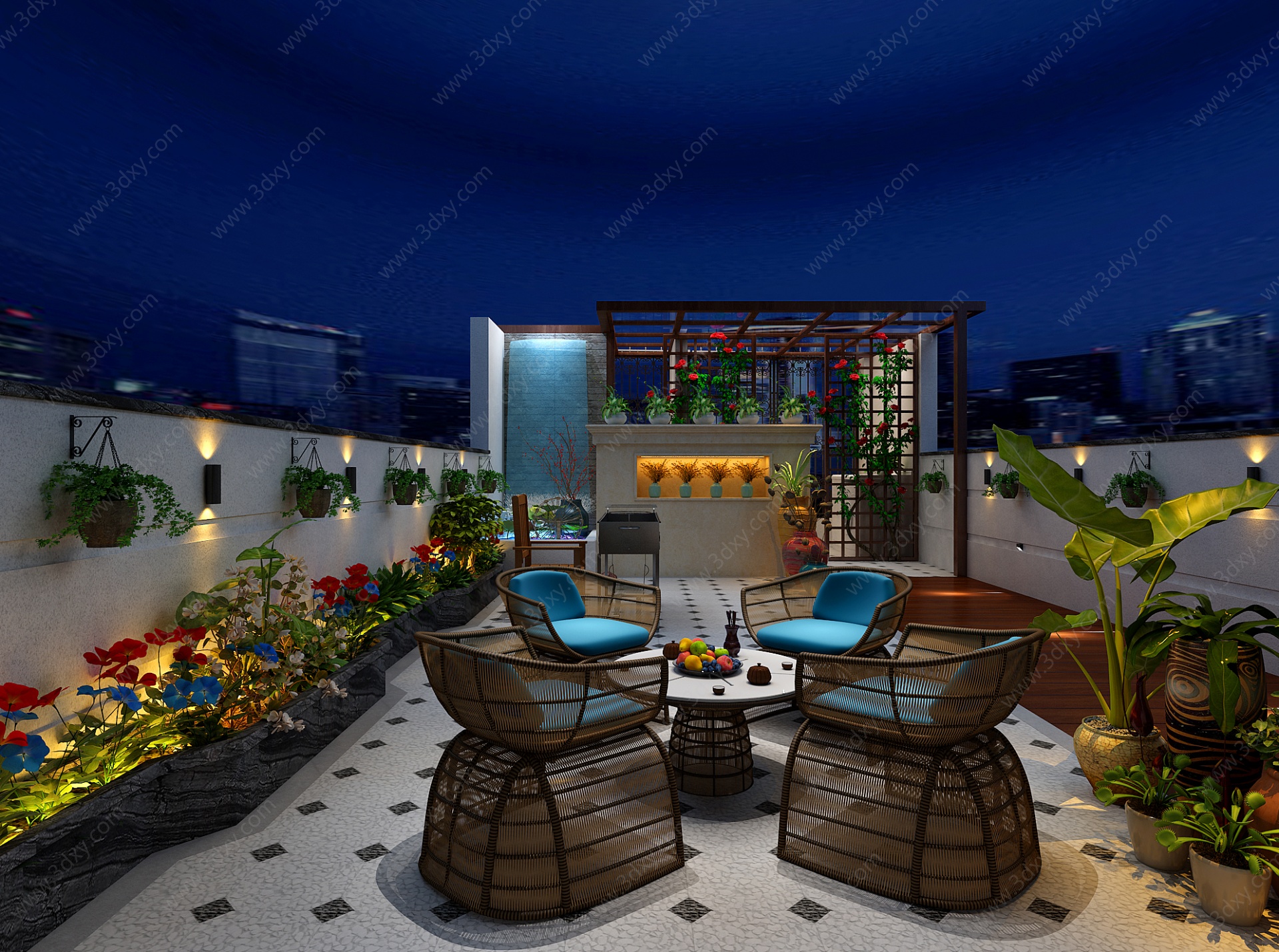 新中式屋顶阳台露台花园3D模型