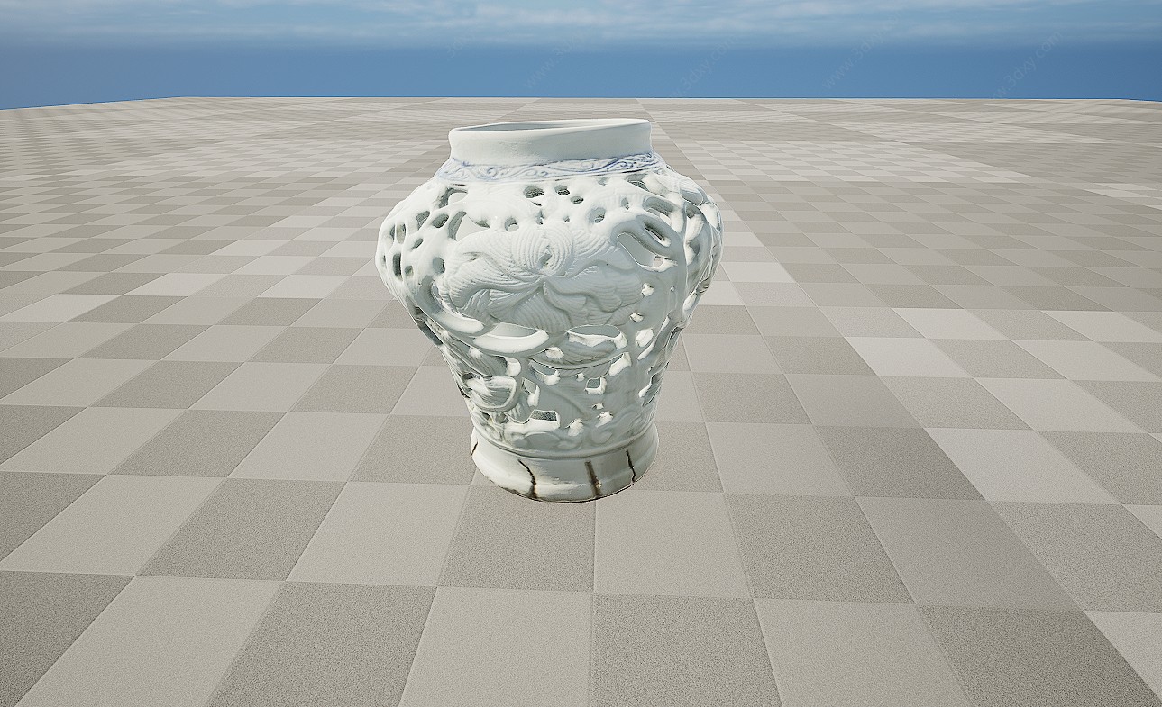 文物瓷器镂空花瓶3D模型