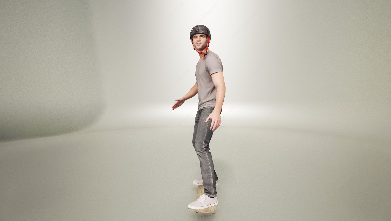 滑滑板男人3D模型