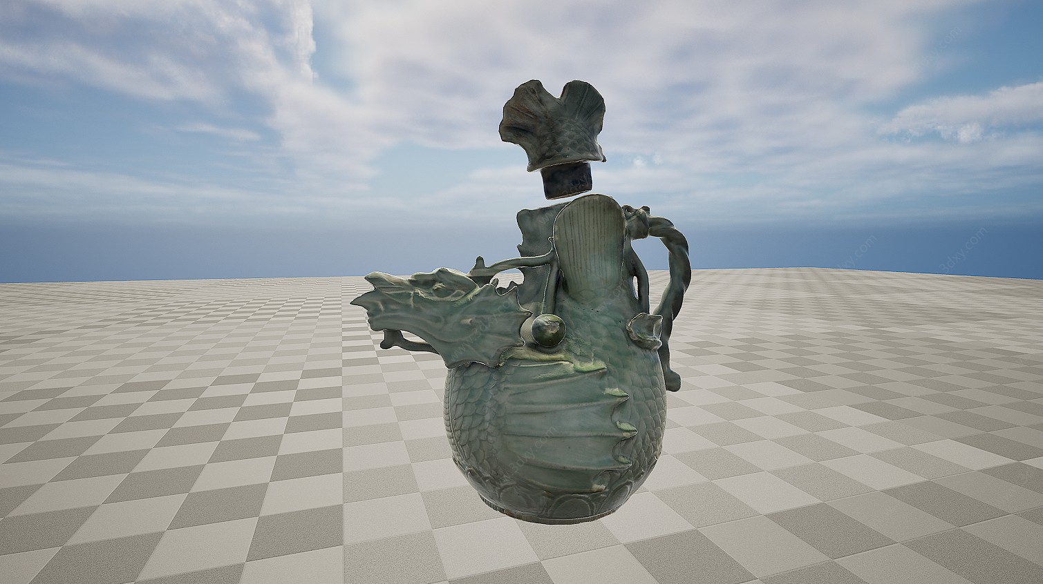 文物青铜器龙头酒壶茶壶3D模型