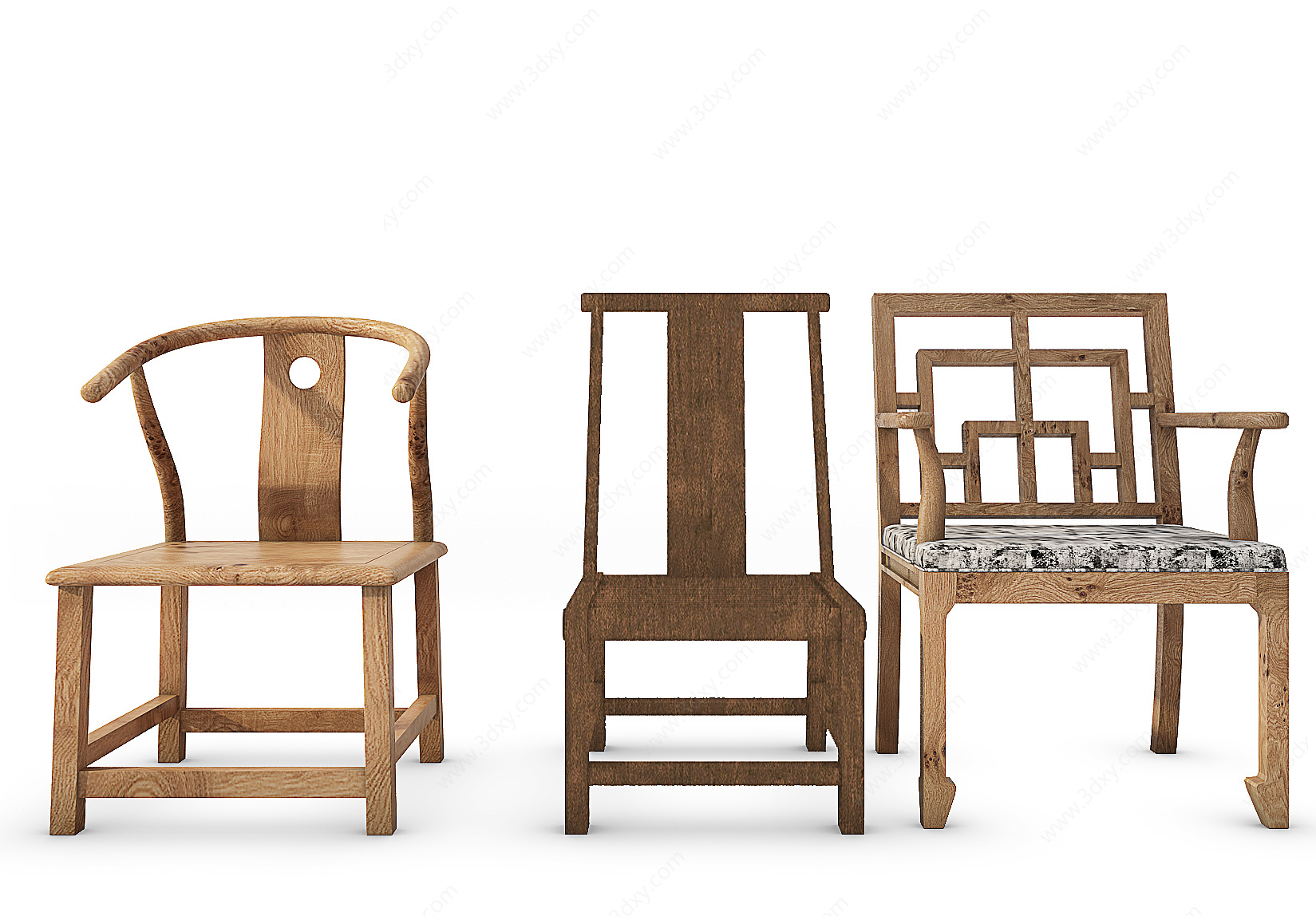 中式实木椅子组合3D模型