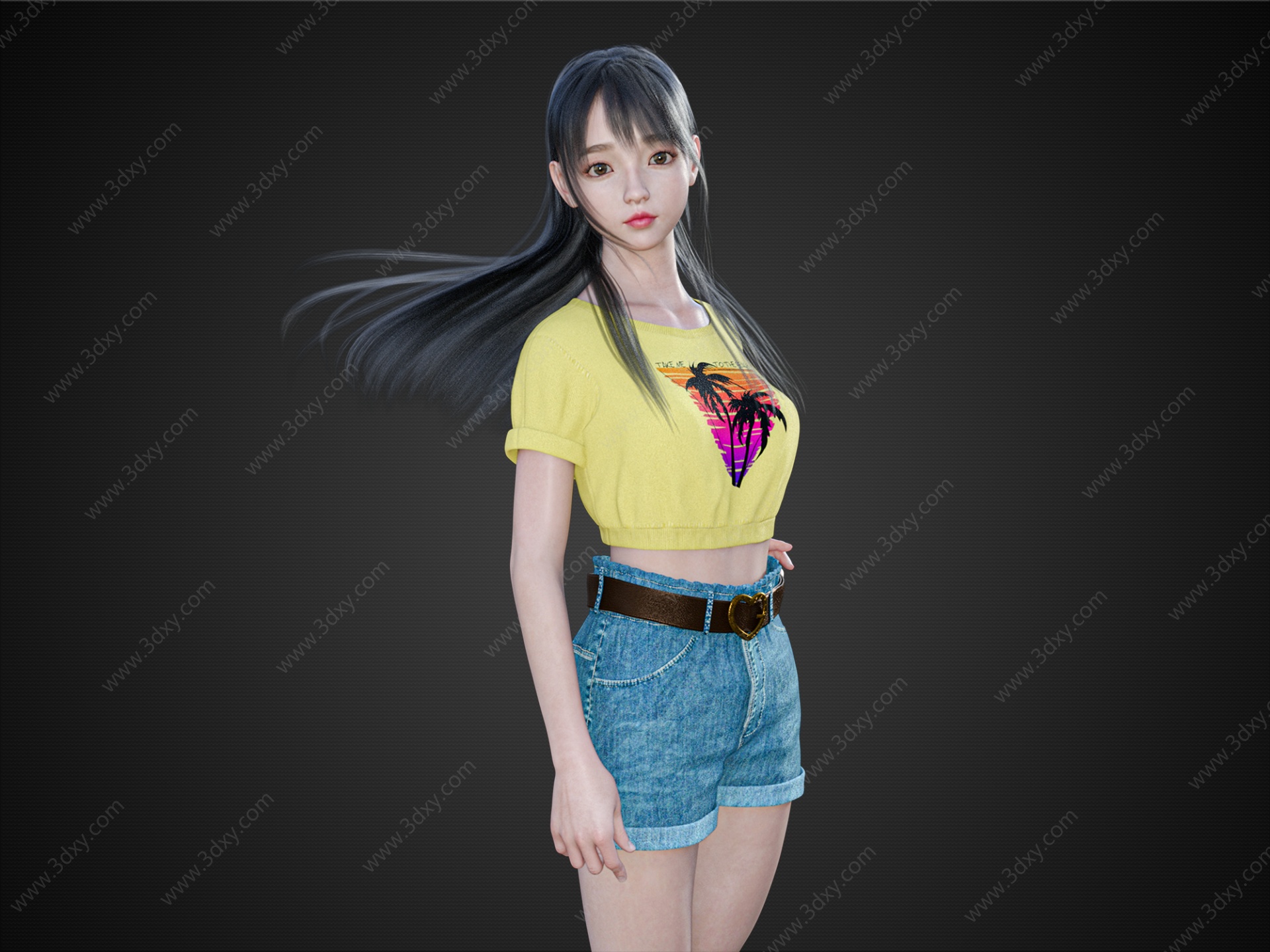 现代休闲短裤女生女孩3D模型