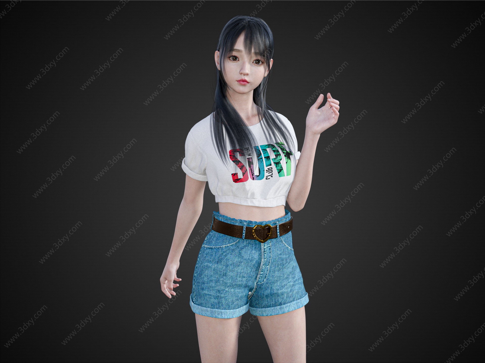休闲短裤女生可爱女孩3D模型