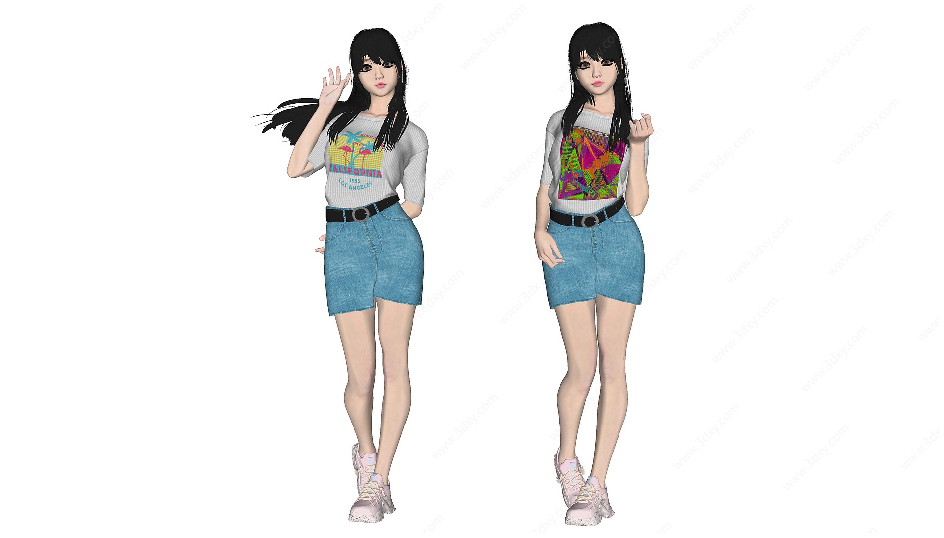 现代休闲短裤女生组合3D模型