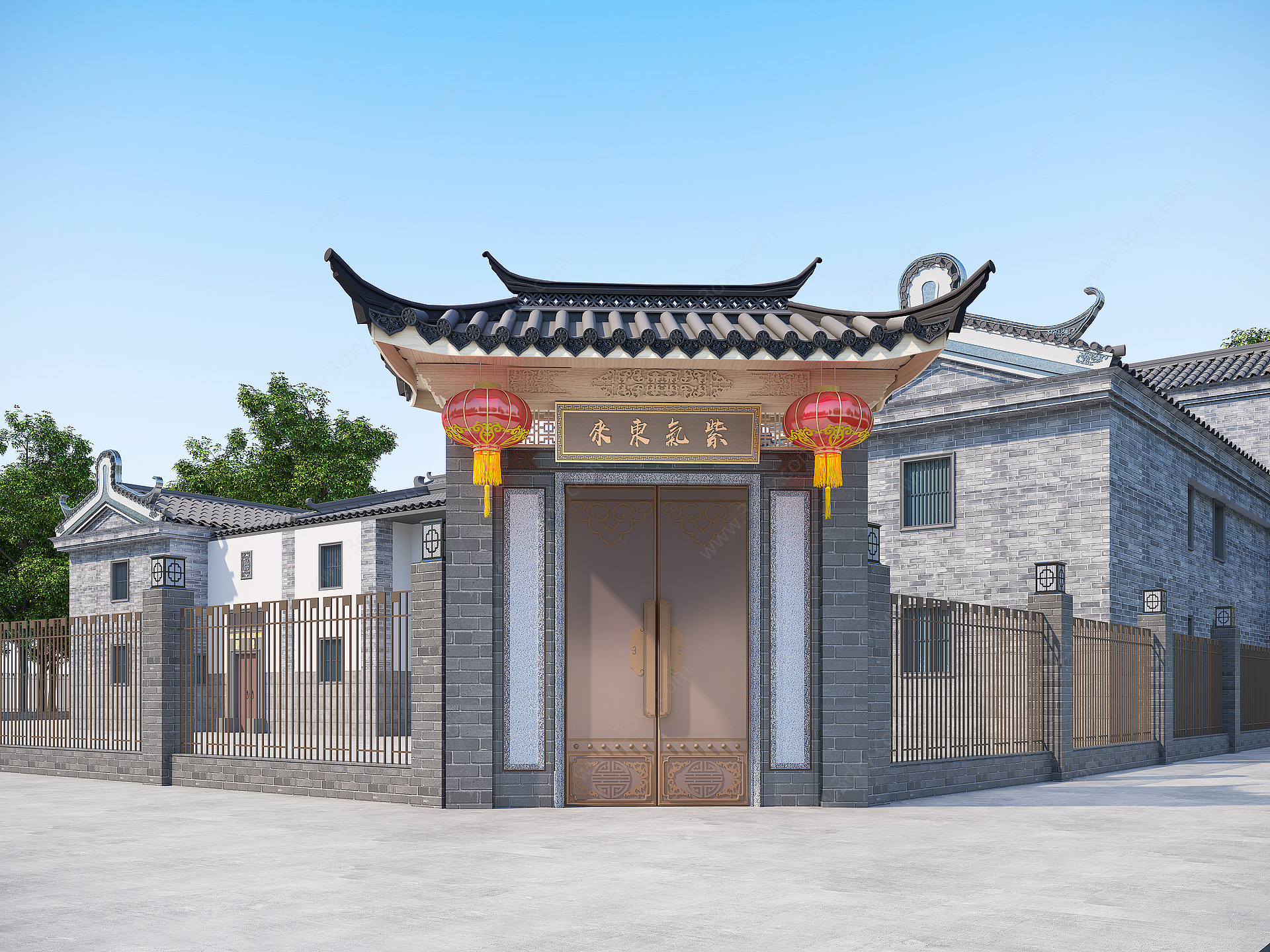 中式别墅入口大门3D模型