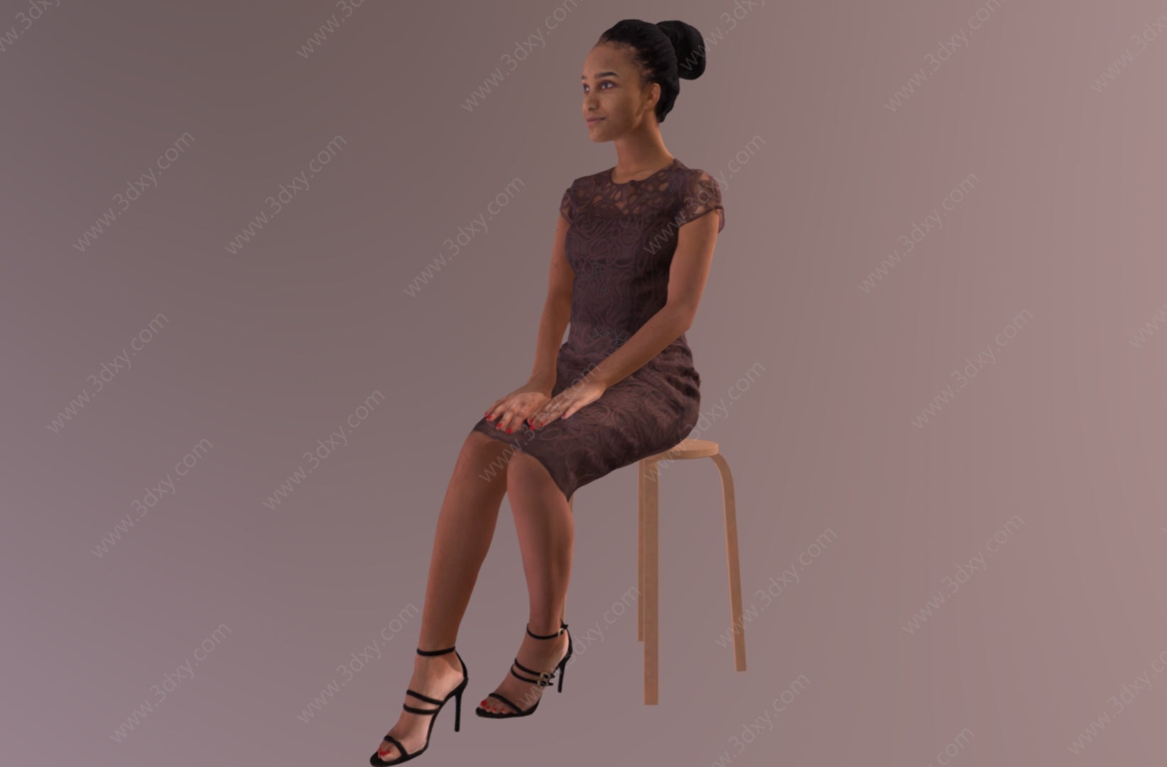 非洲美女坐姿3D模型