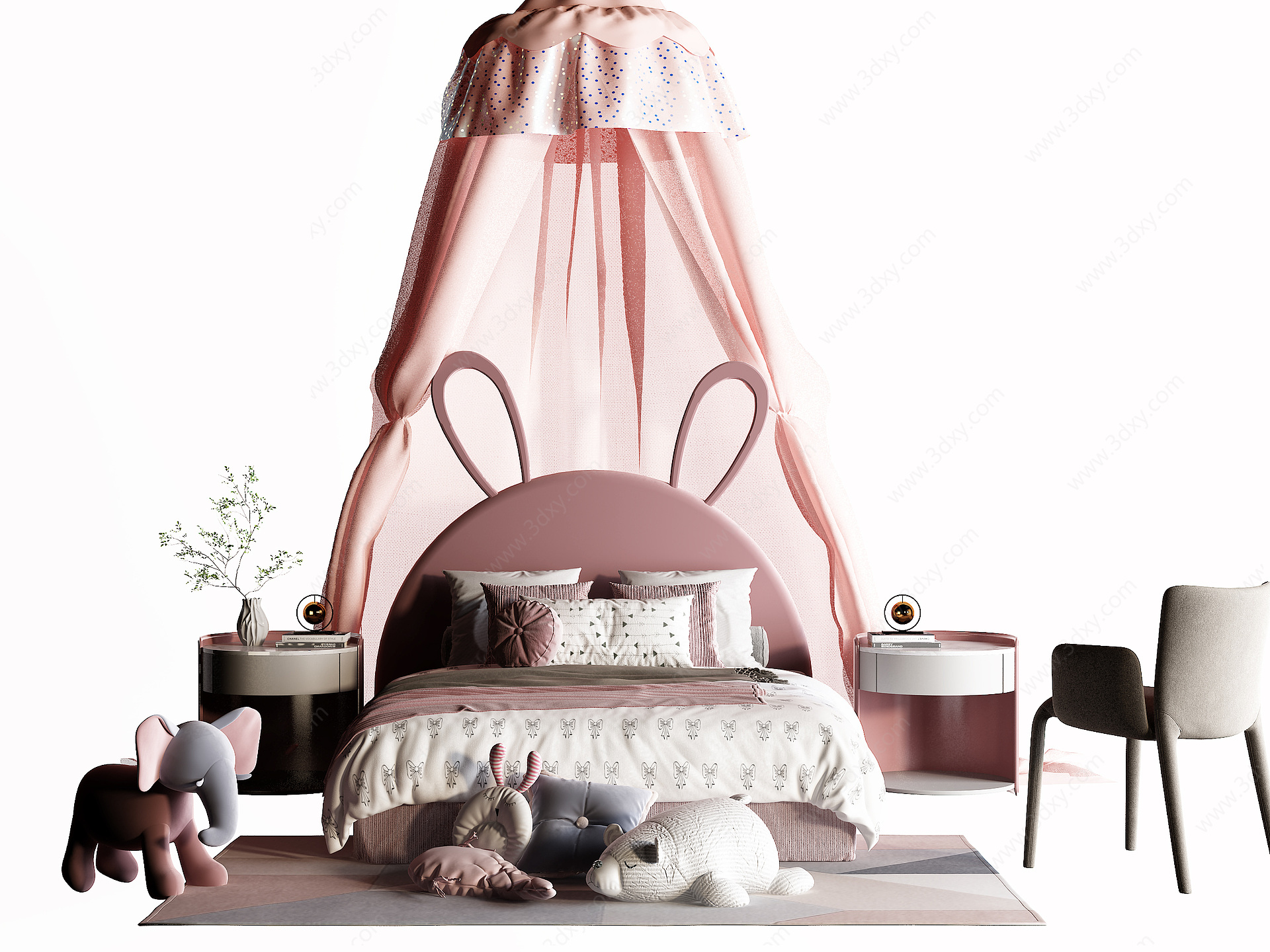 粉色系女孩公主儿童床3D模型