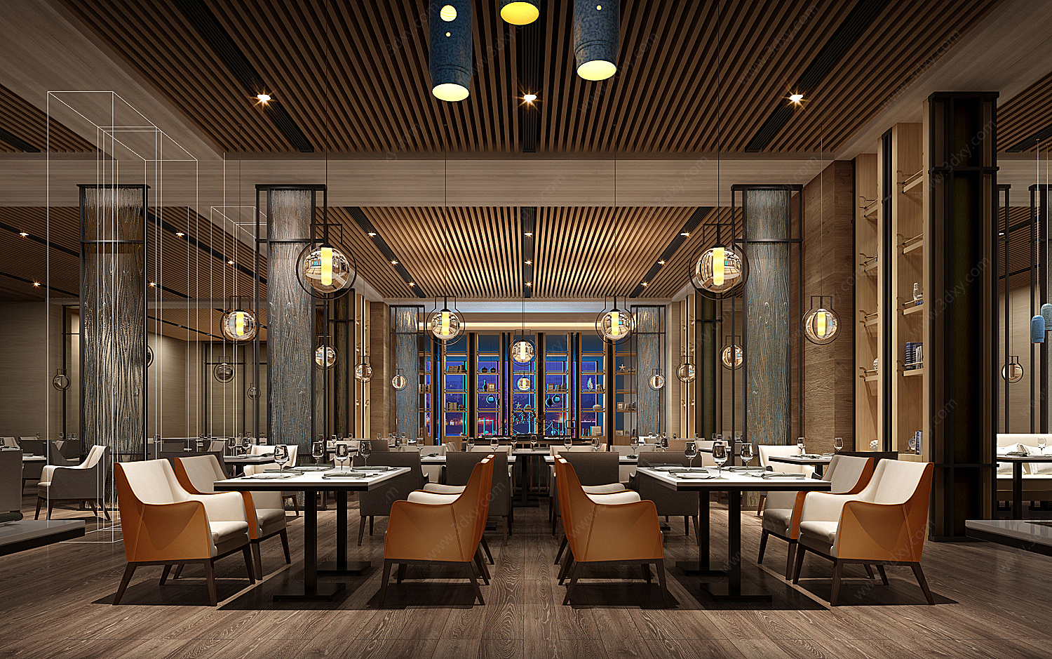 新中式餐厅大堂3D模型