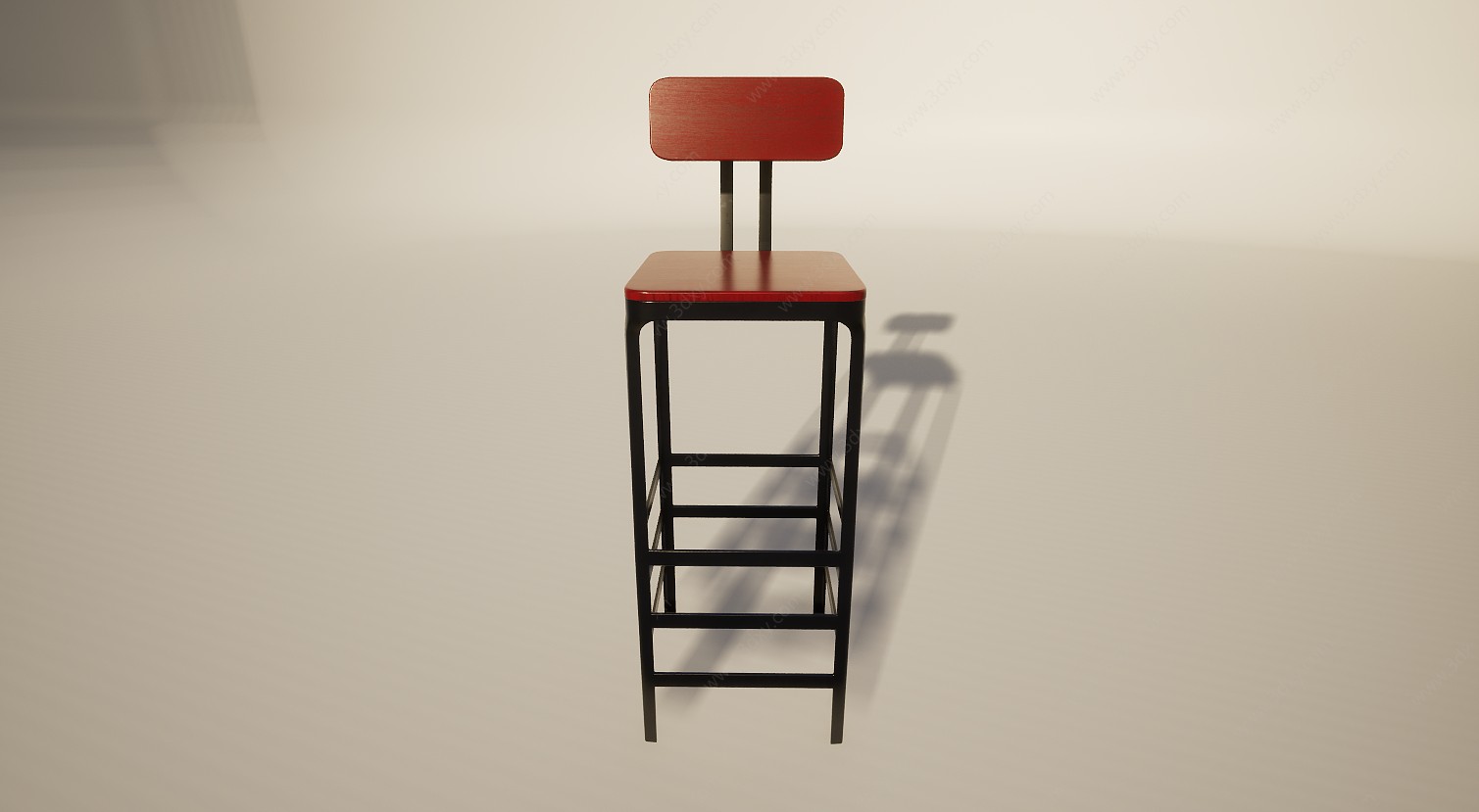 红色铁艺时尚吧台餐椅3D模型
