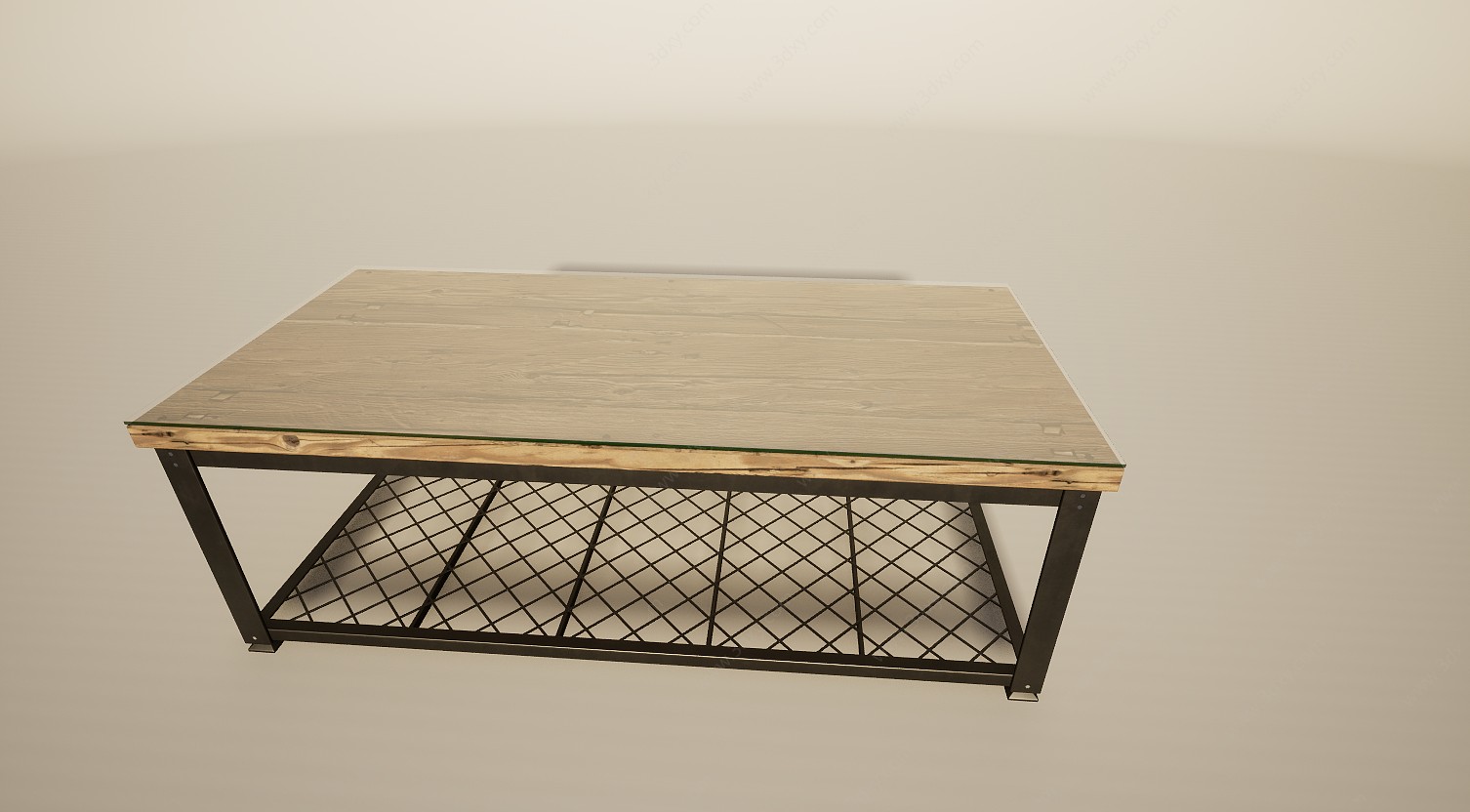 简易铁艺实木茶几桌3D模型