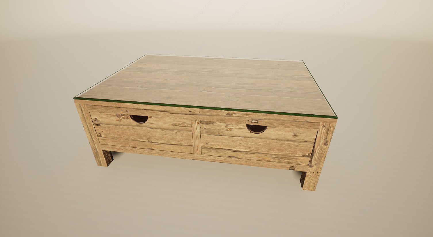 复古实木抽屉茶几桌3D模型