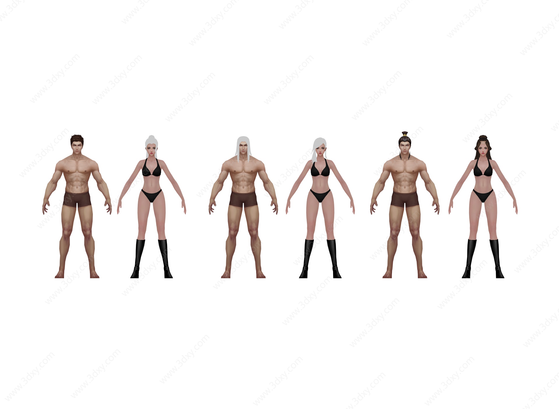 动漫游戏角色裸模组合3D模型